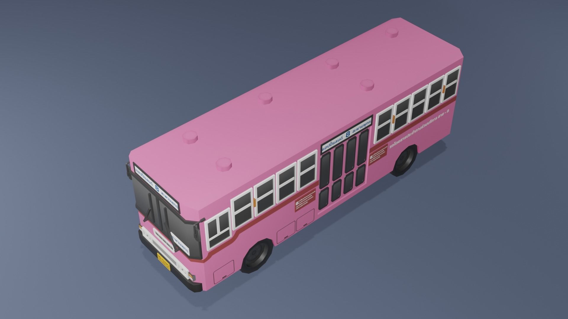  Pink Thai bus Low poly Low-poly 3D model_12