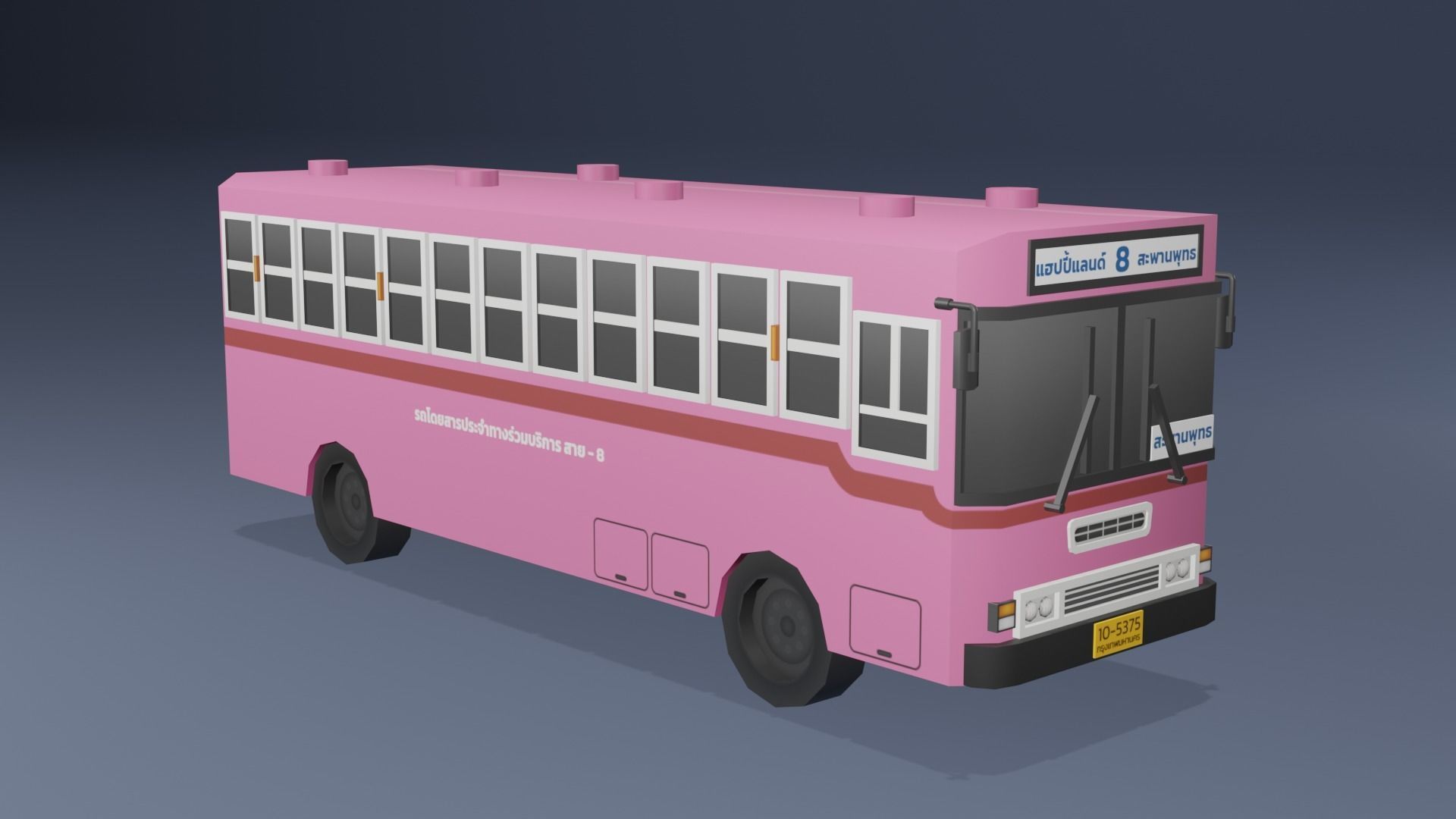  Pink Thai bus Low poly Low-poly 3D model_6
