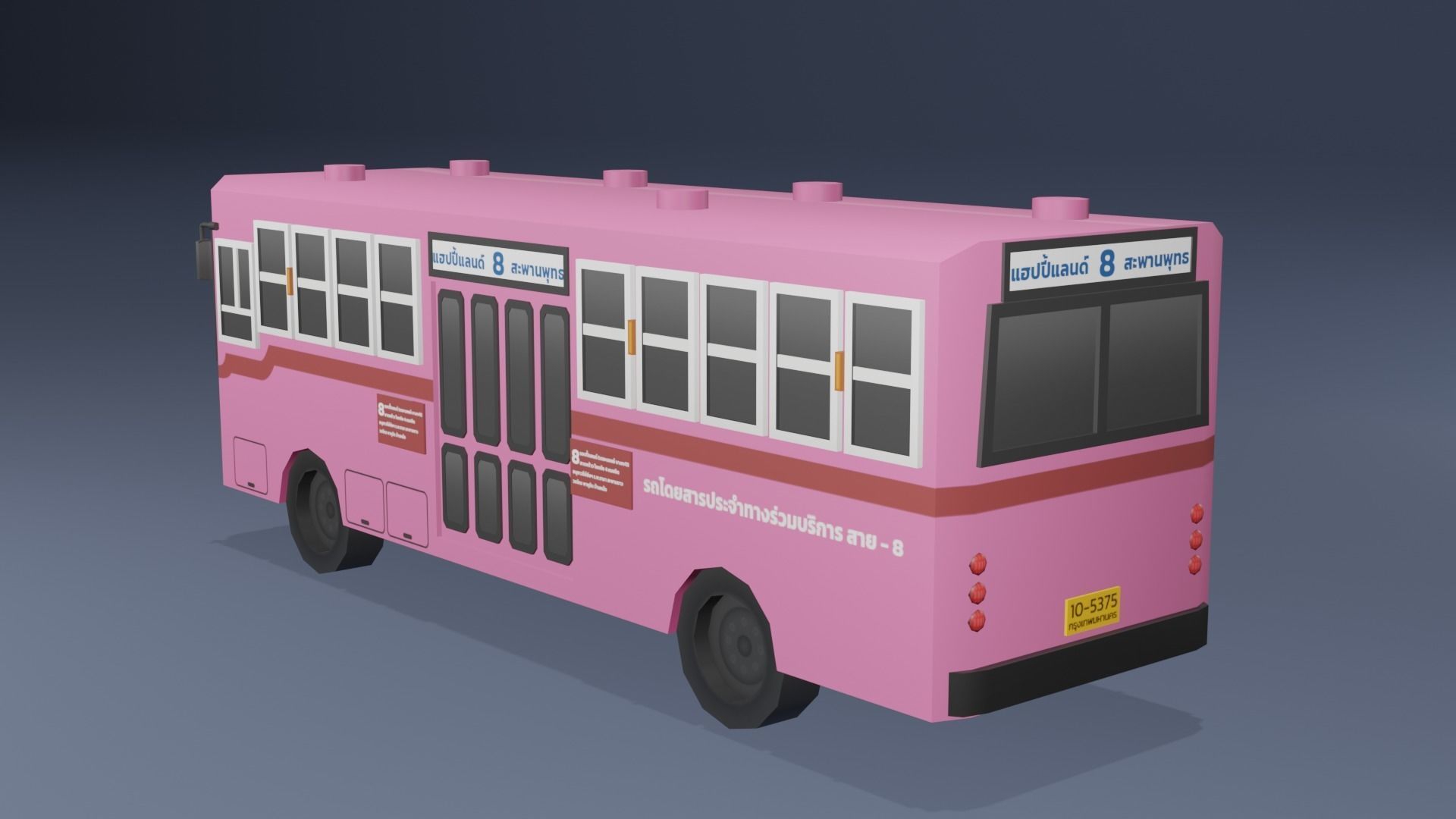  Pink Thai bus Low poly Low-poly 3D model_2