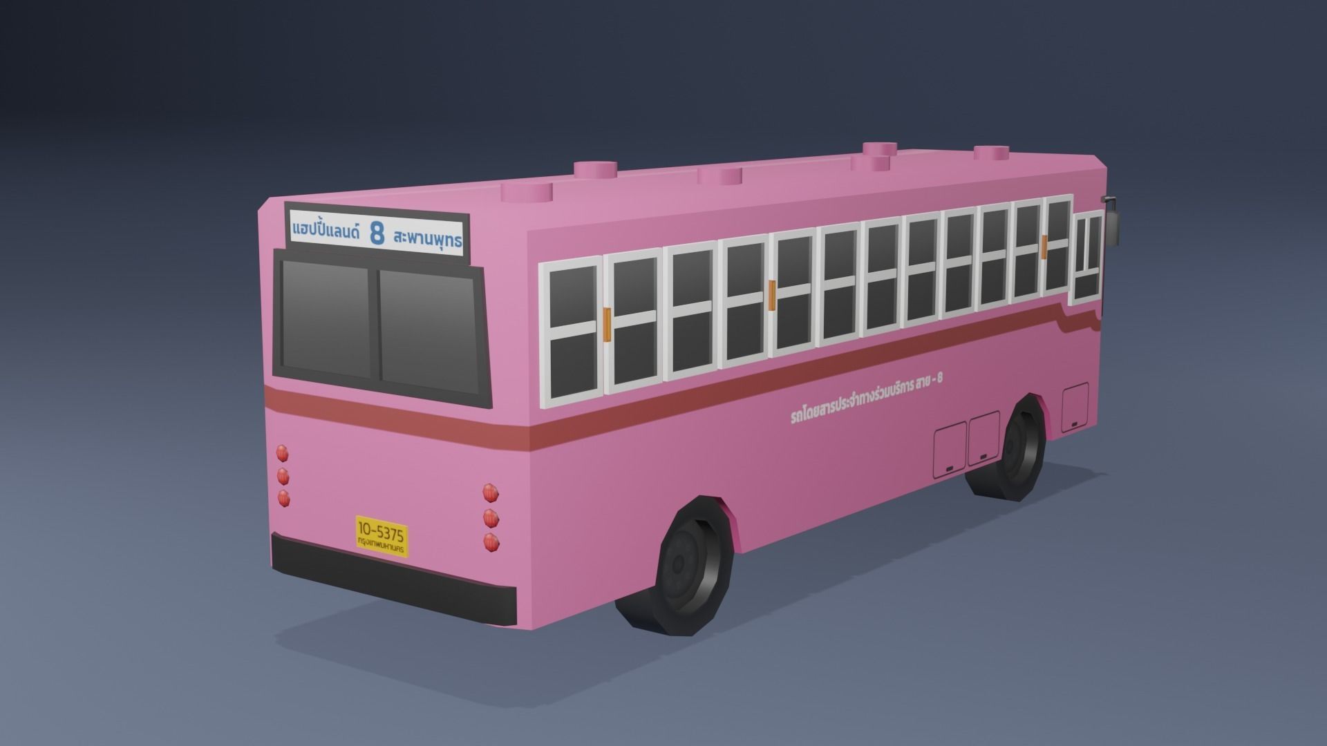  Pink Thai bus Low poly Low-poly 3D model_4