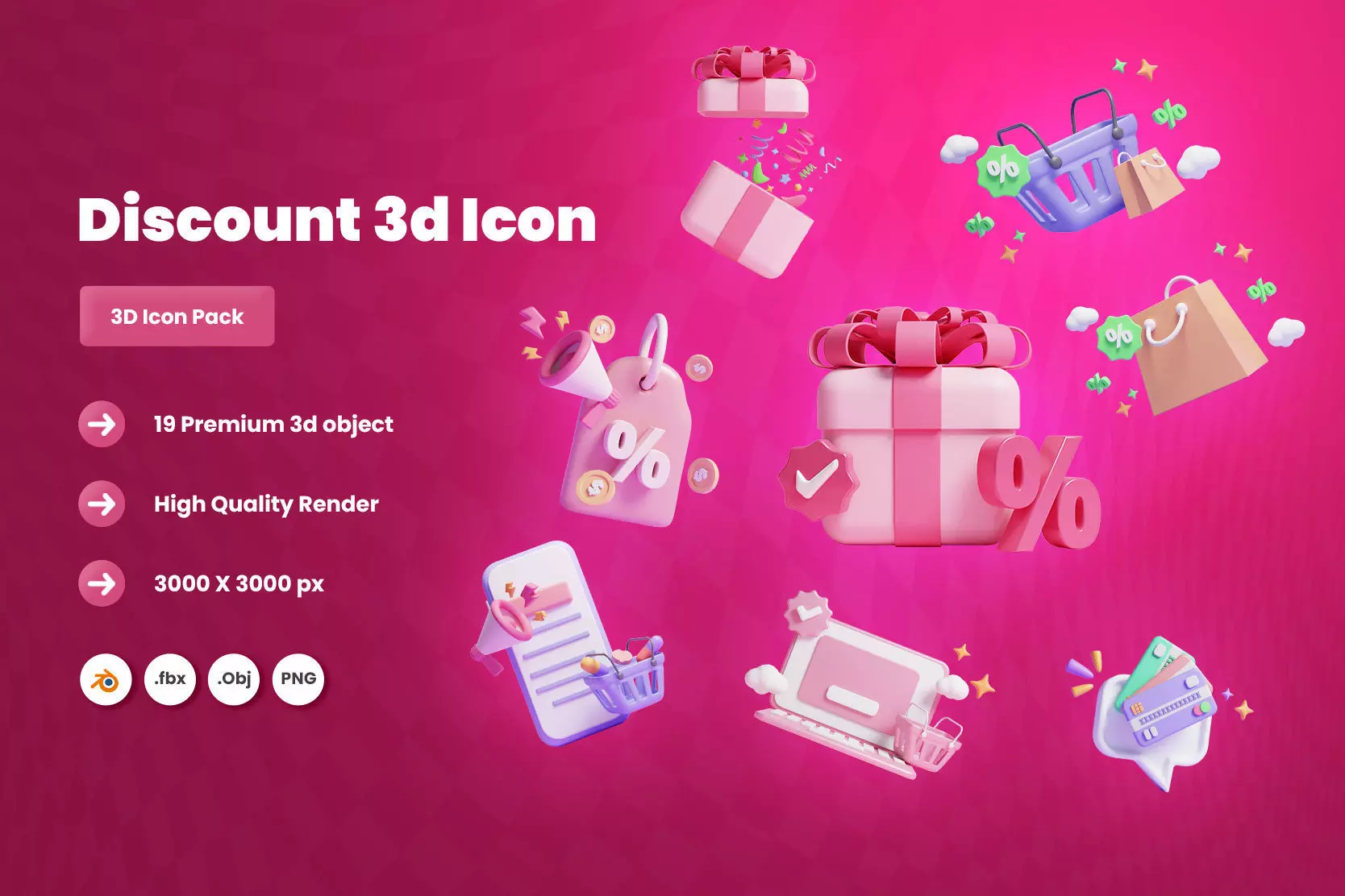 Discount 3d Illustration  Icon Pack 3D model_0