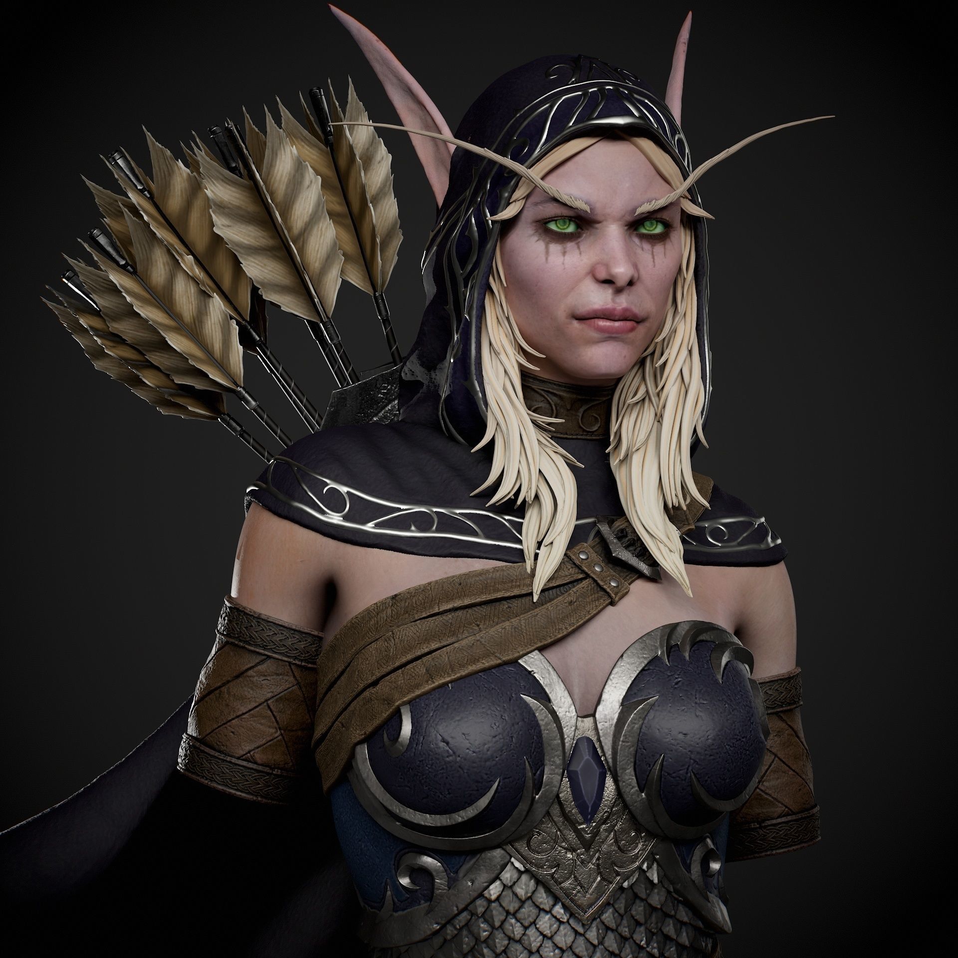 Sylvanas Bust Extreme high detail ready to print 3D print model_14