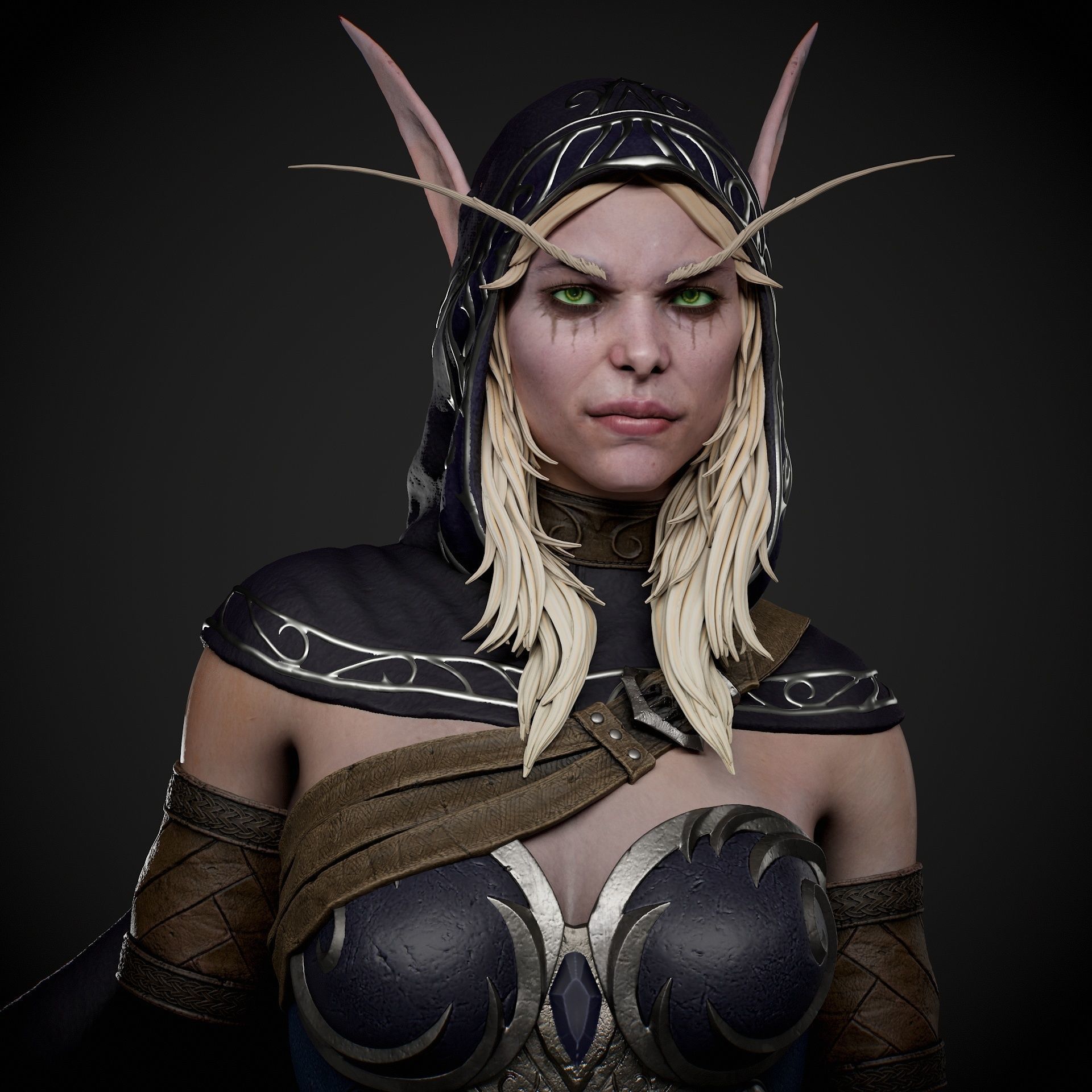 Sylvanas Bust Extreme high detail ready to print 3D print model_7