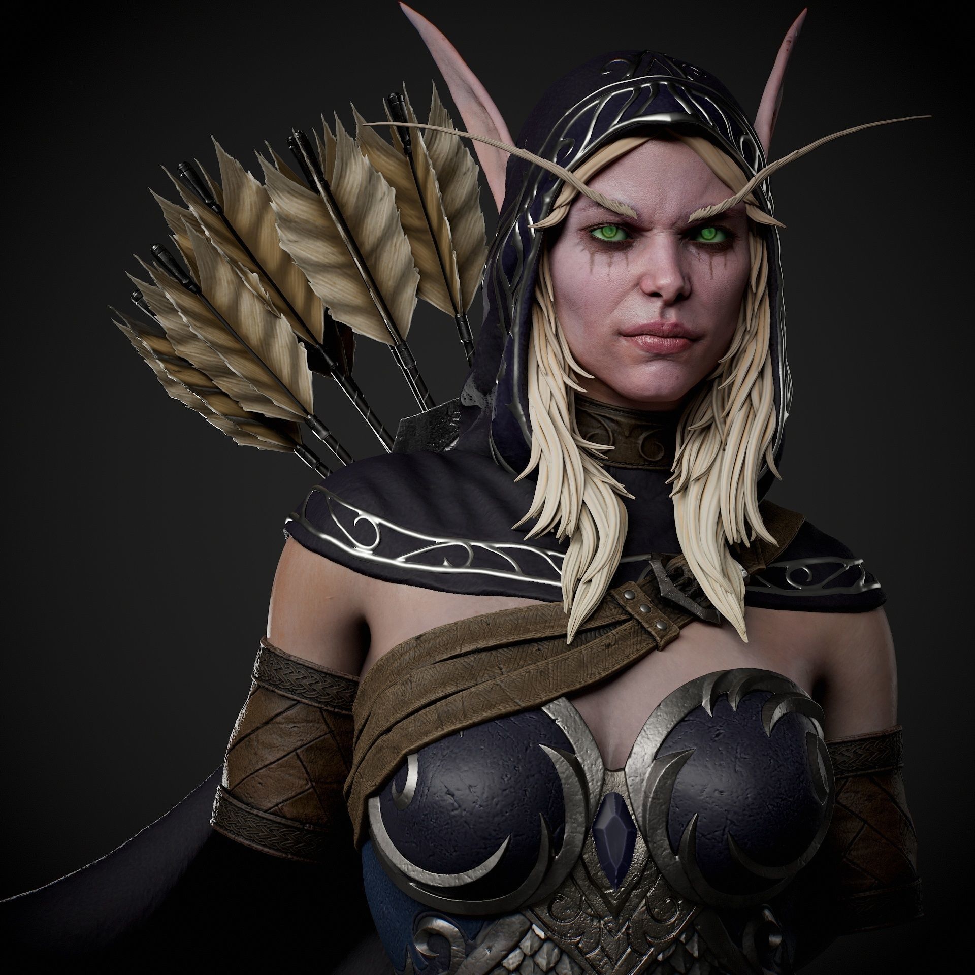 Sylvanas Bust Extreme high detail ready to print 3D print model_23