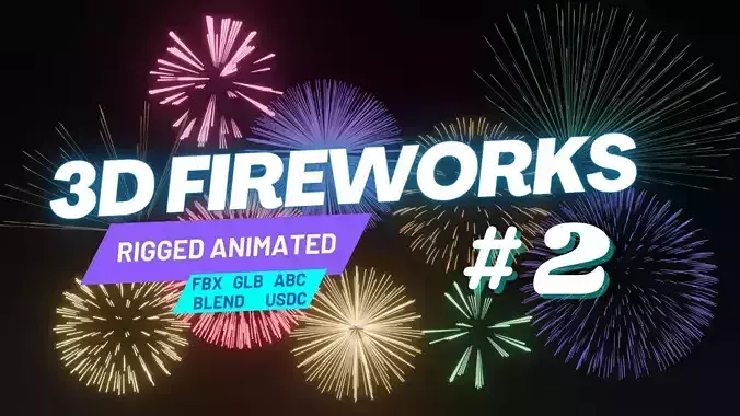 Fireworks Rigged Animated Set 2 Trails Low-poly 3D model