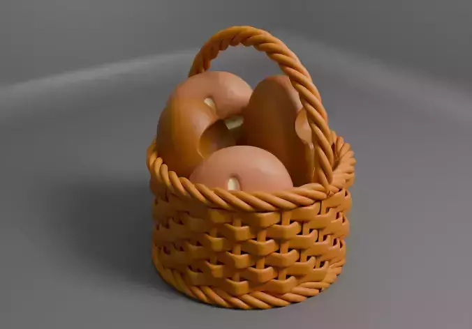 basket with breads 3D model