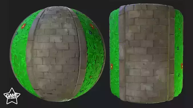 Stylized Stone Pavers With Grass Texture