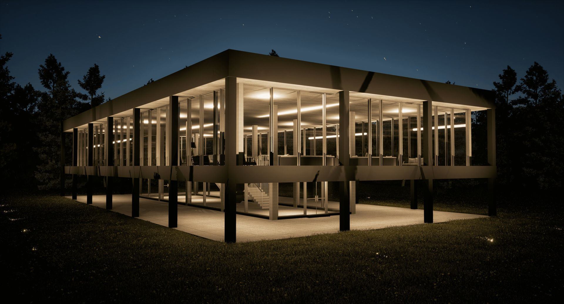 Modern office building Low-poly 3D model_2