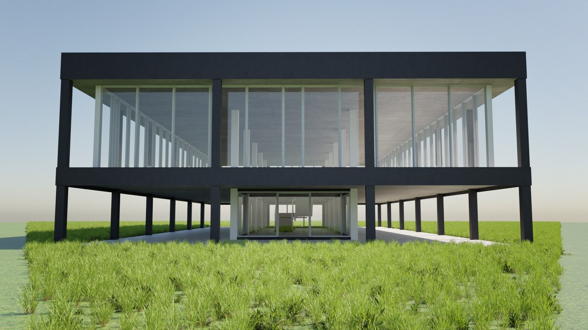 Modern office building Low-poly 3D model_5