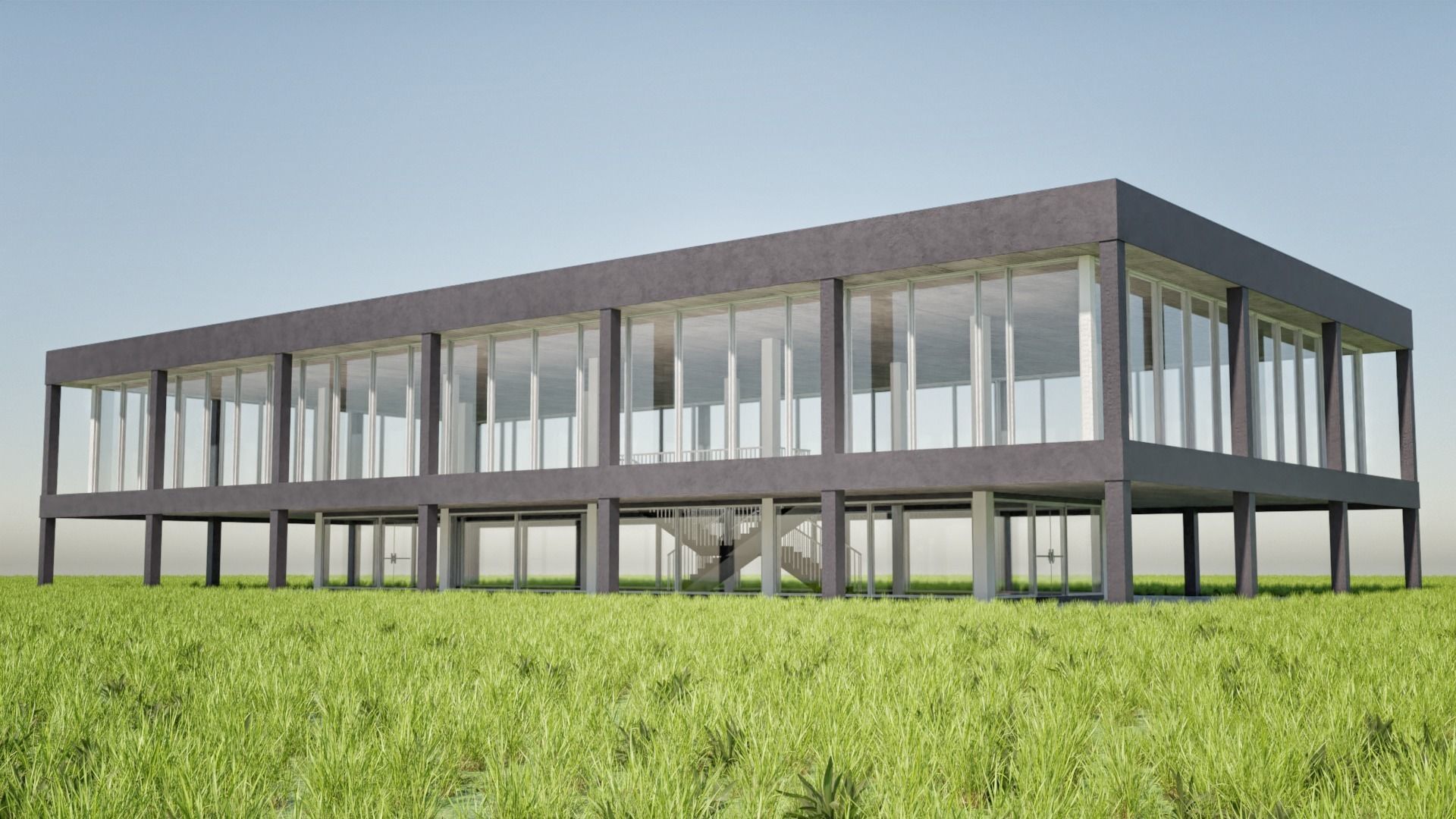 Modern office building Low-poly 3D model_9