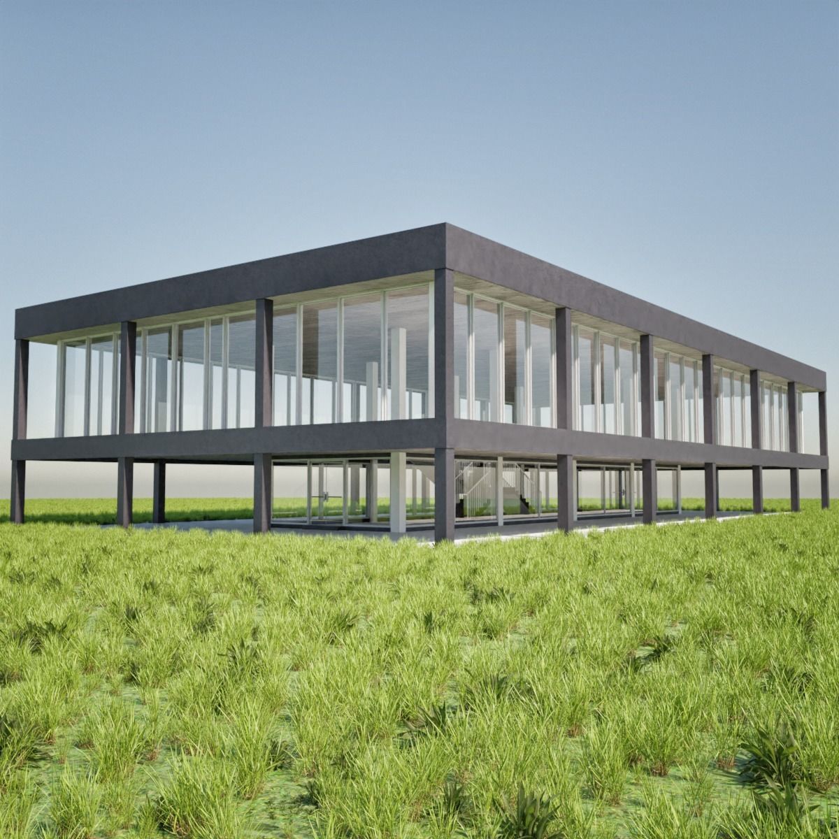 Modern office building Low-poly 3D model_6