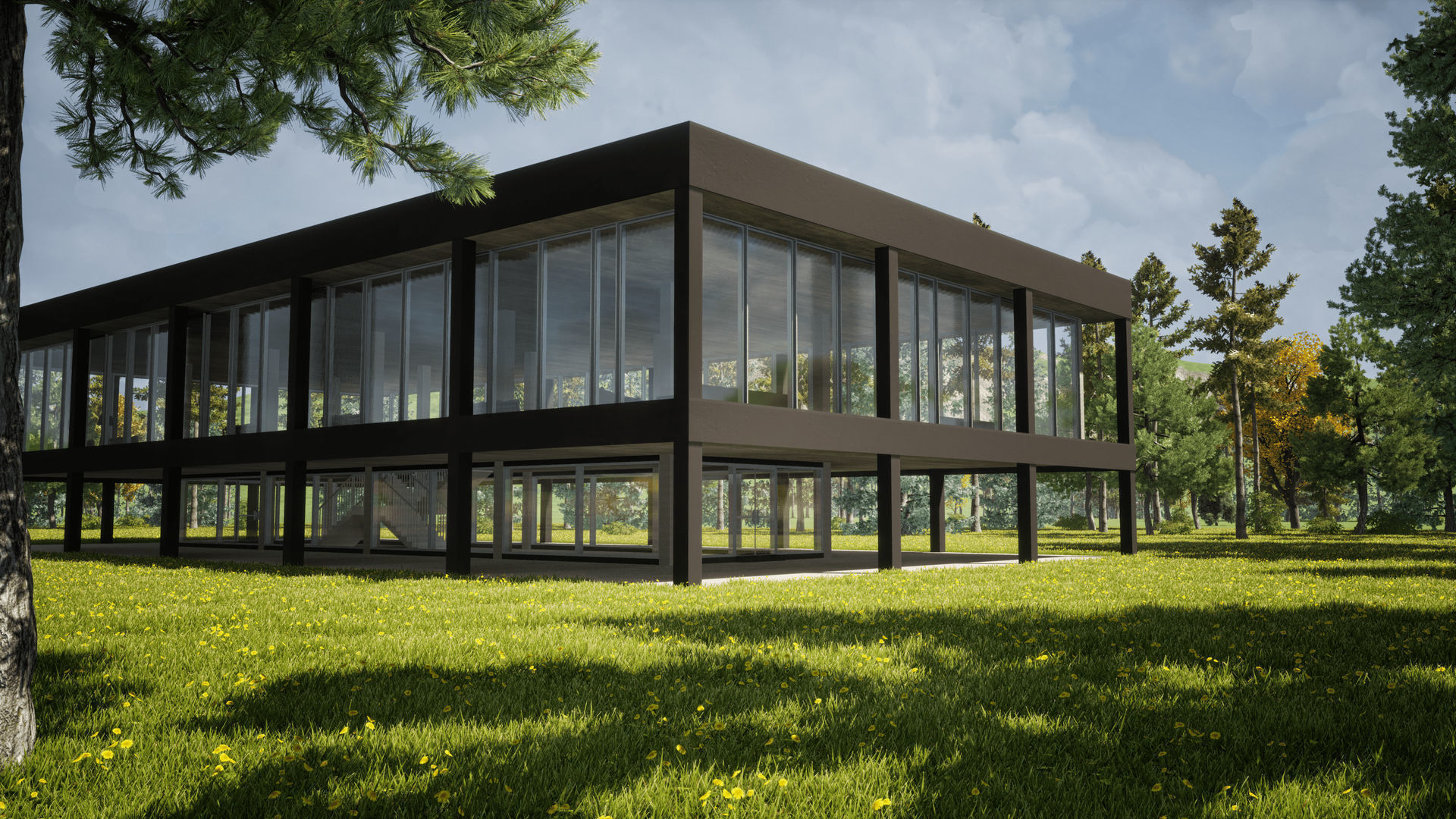 Modern office building Low-poly 3D model_1