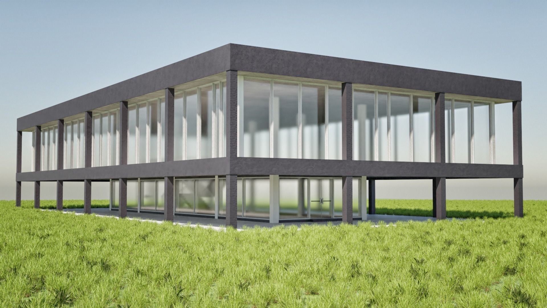 Modern office building Low-poly 3D model_10