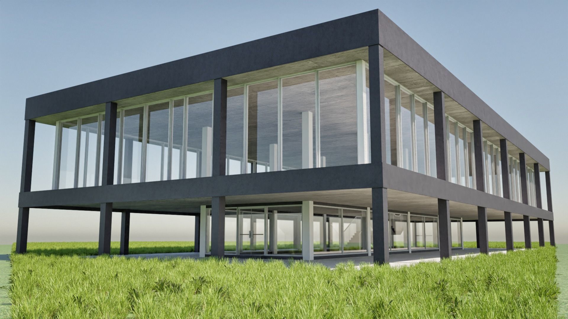 Modern office building Low-poly 3D model_8