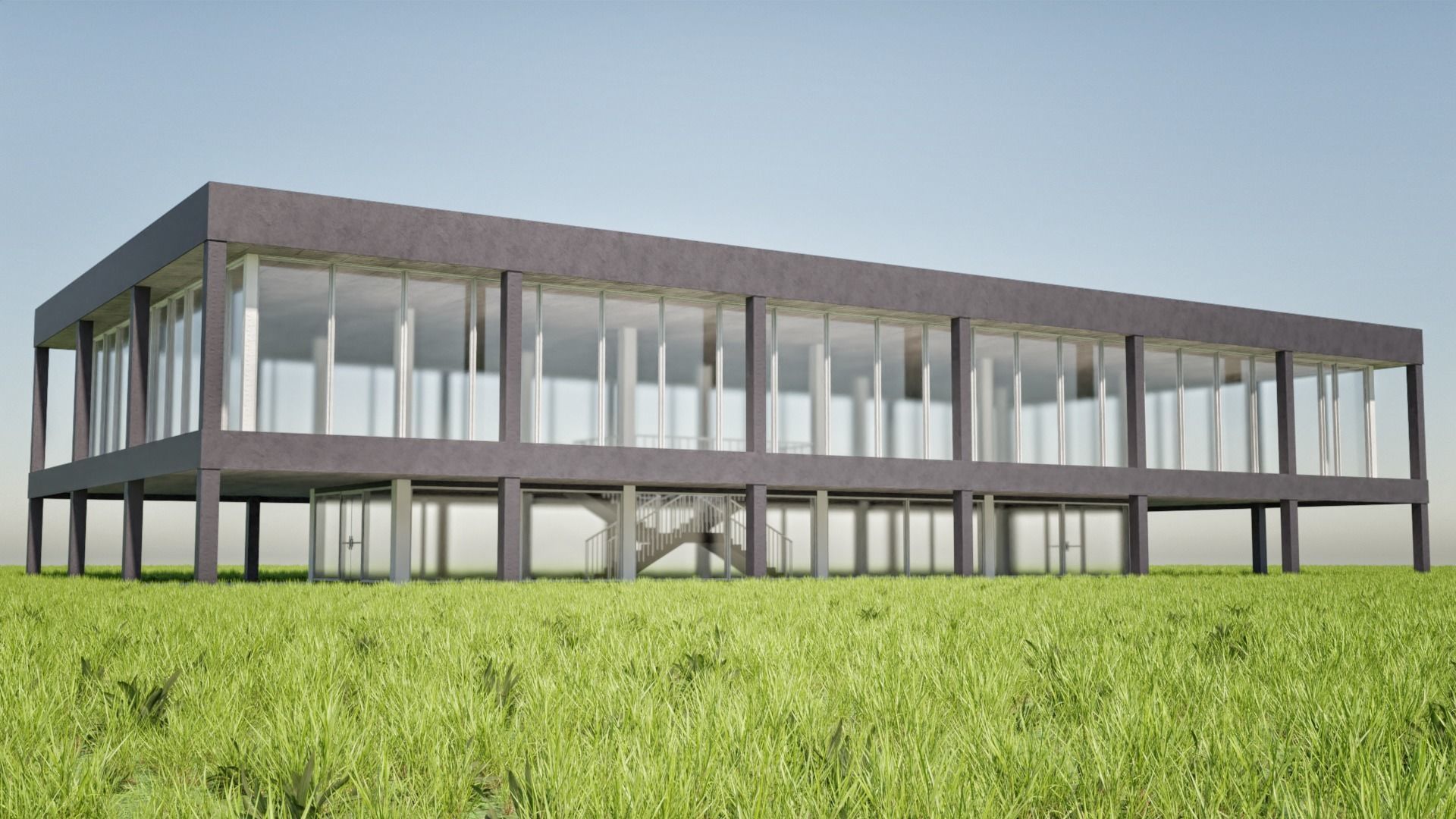 Modern office building Low-poly 3D model_7