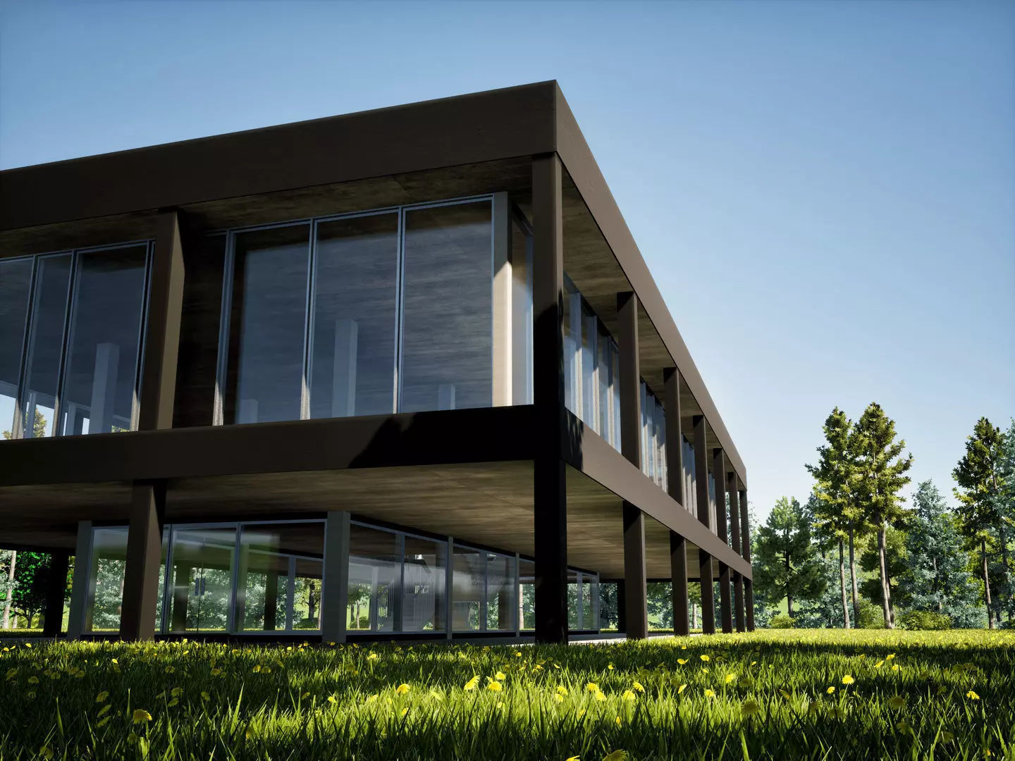 Modern office building Low-poly 3D model_0