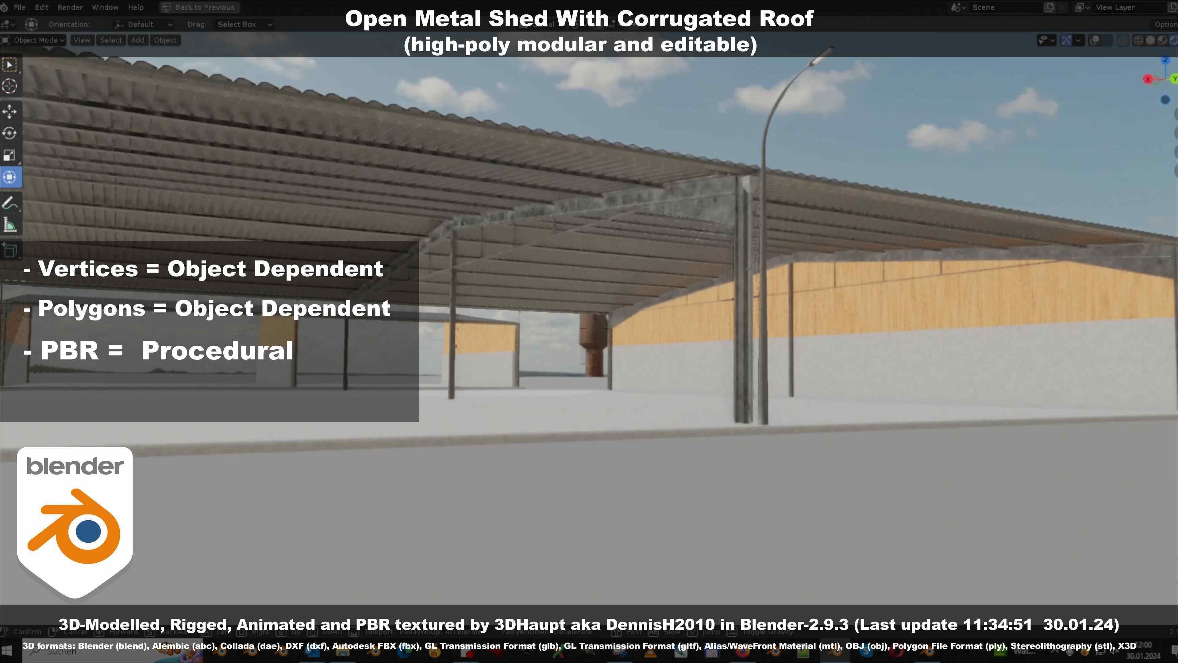 Open Metal Shed With Corrugated Roof 3D model_102
