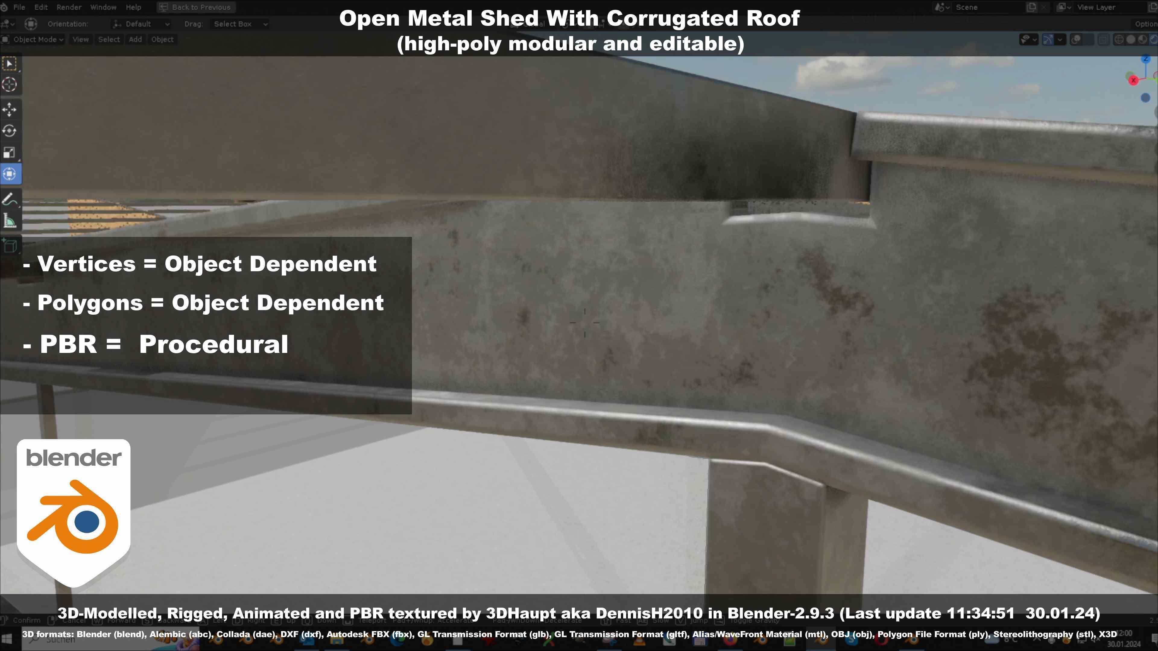 Open Metal Shed With Corrugated Roof 3D model_50