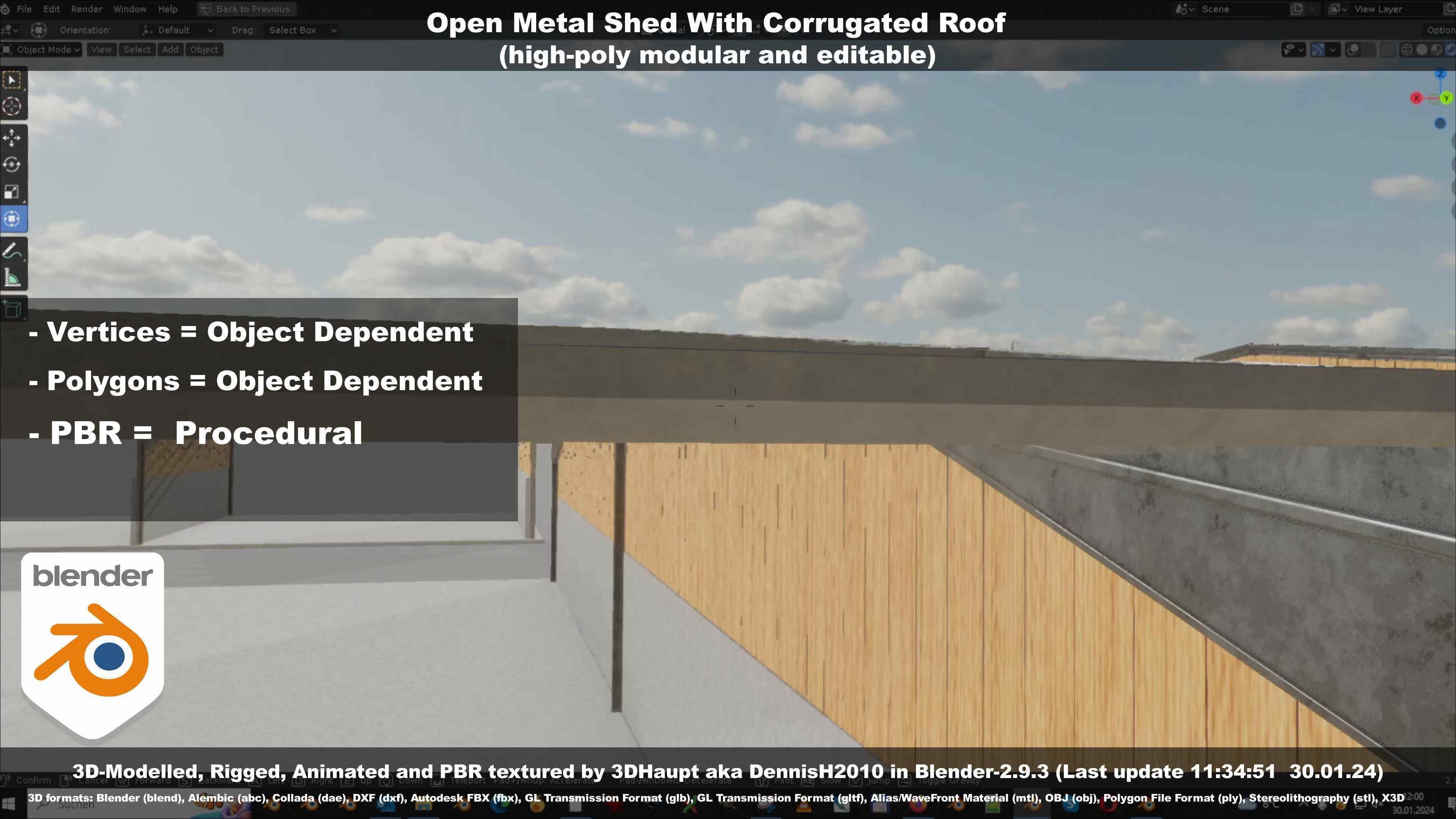 Open Metal Shed With Corrugated Roof 3D model_71