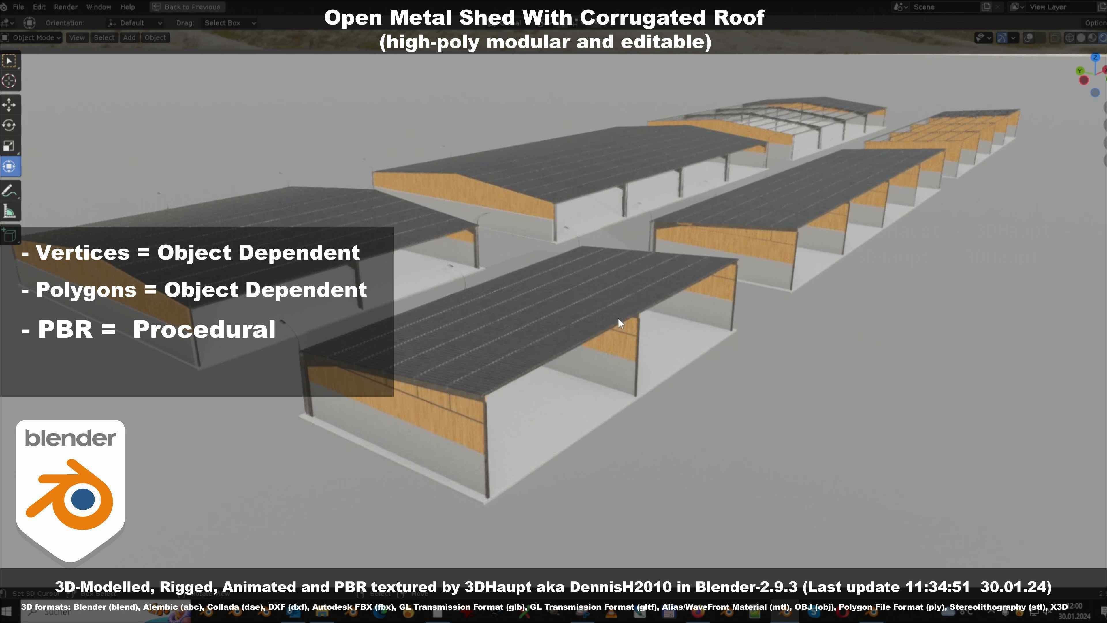 Open Metal Shed With Corrugated Roof 3D model_103
