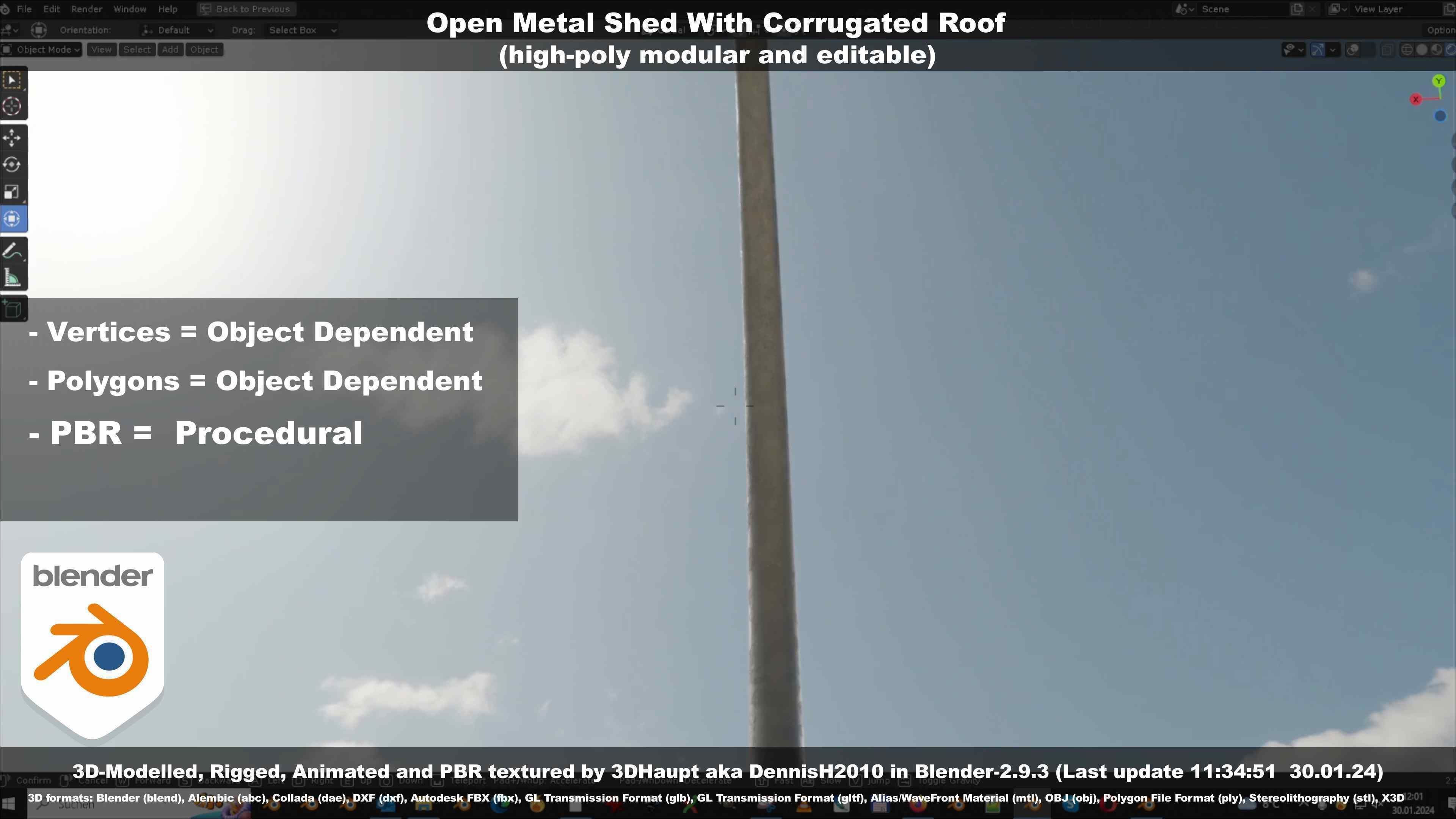 Open Metal Shed With Corrugated Roof 3D model_69