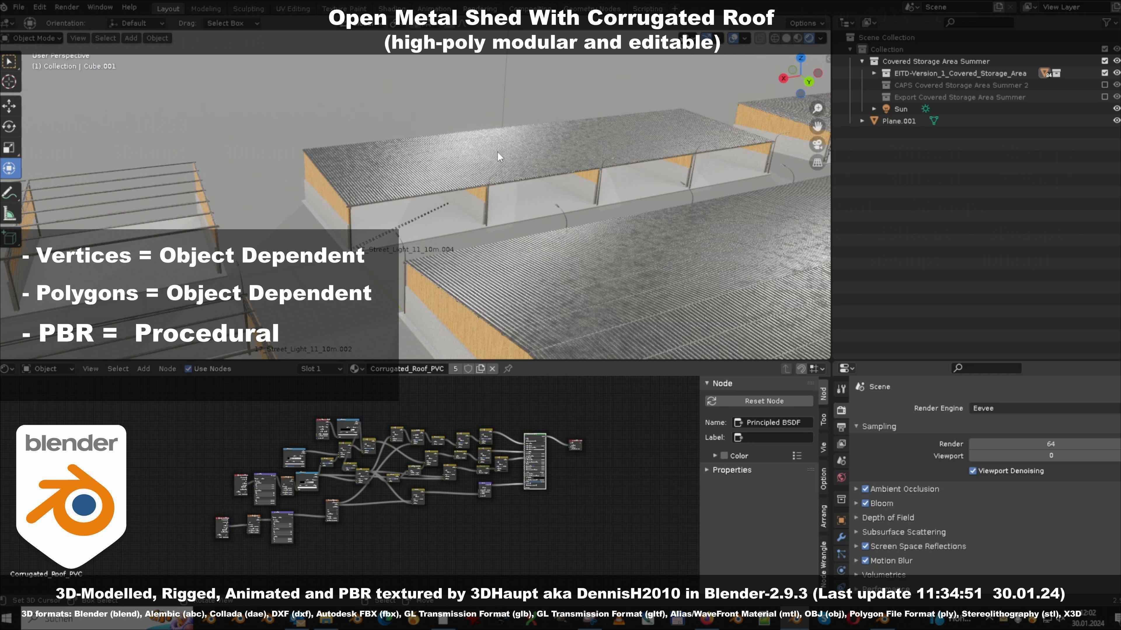 Open Metal Shed With Corrugated Roof 3D model_45