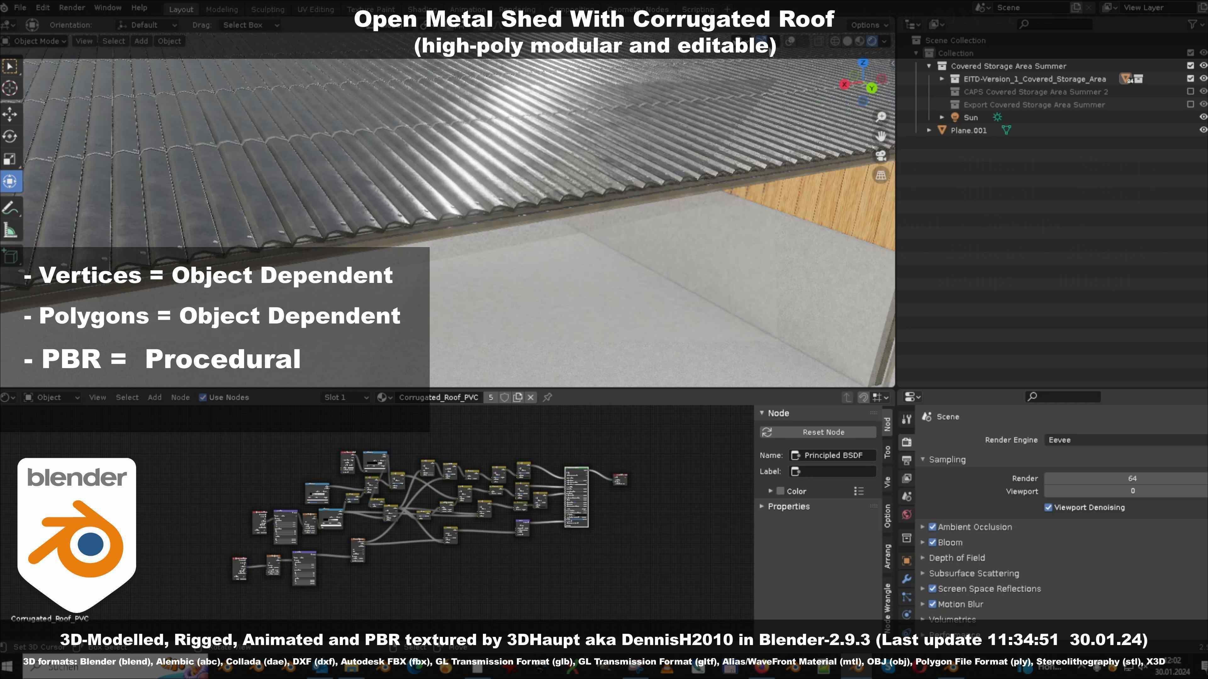 Open Metal Shed With Corrugated Roof 3D model_44