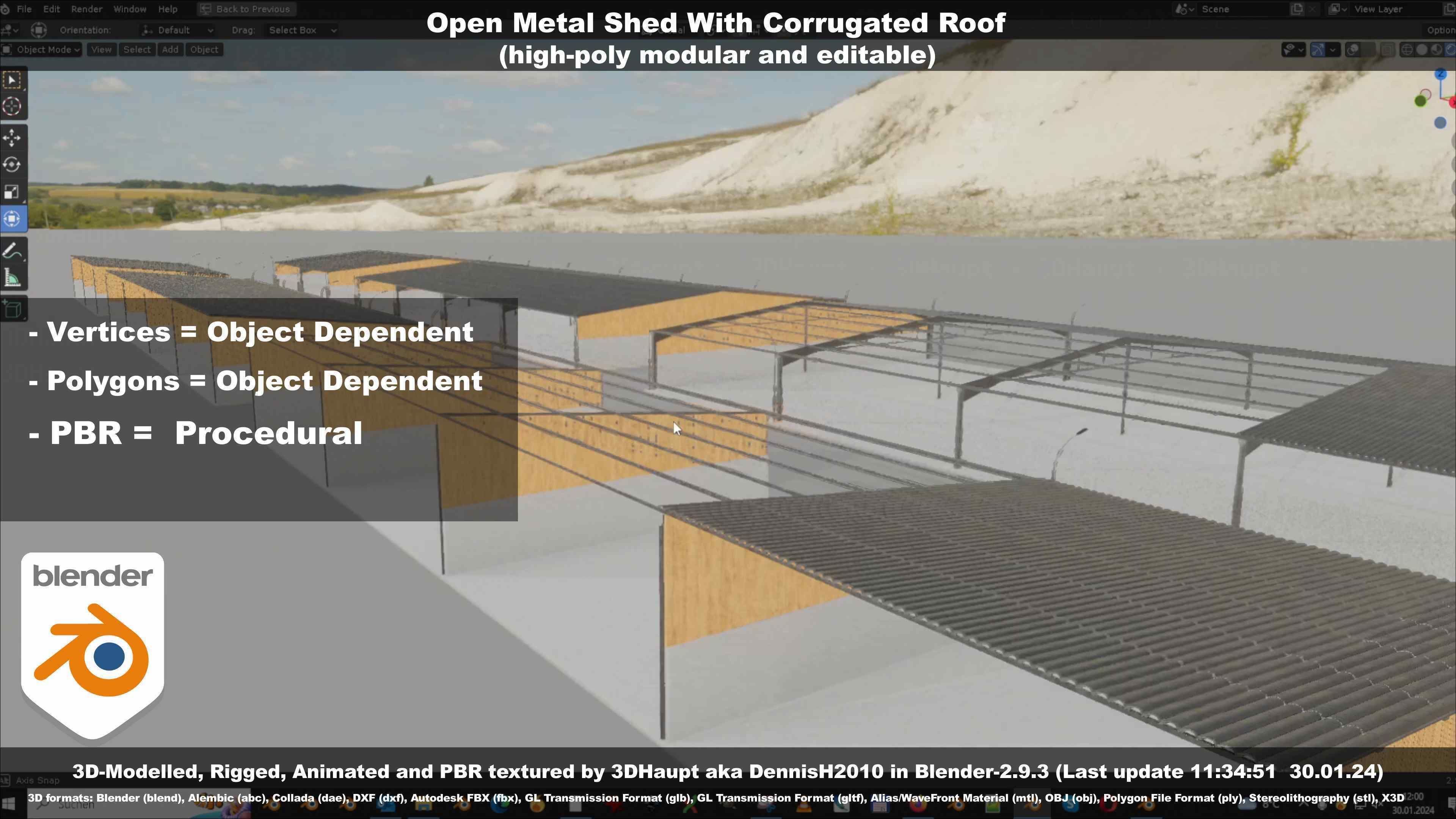 Open Metal Shed With Corrugated Roof 3D model_39