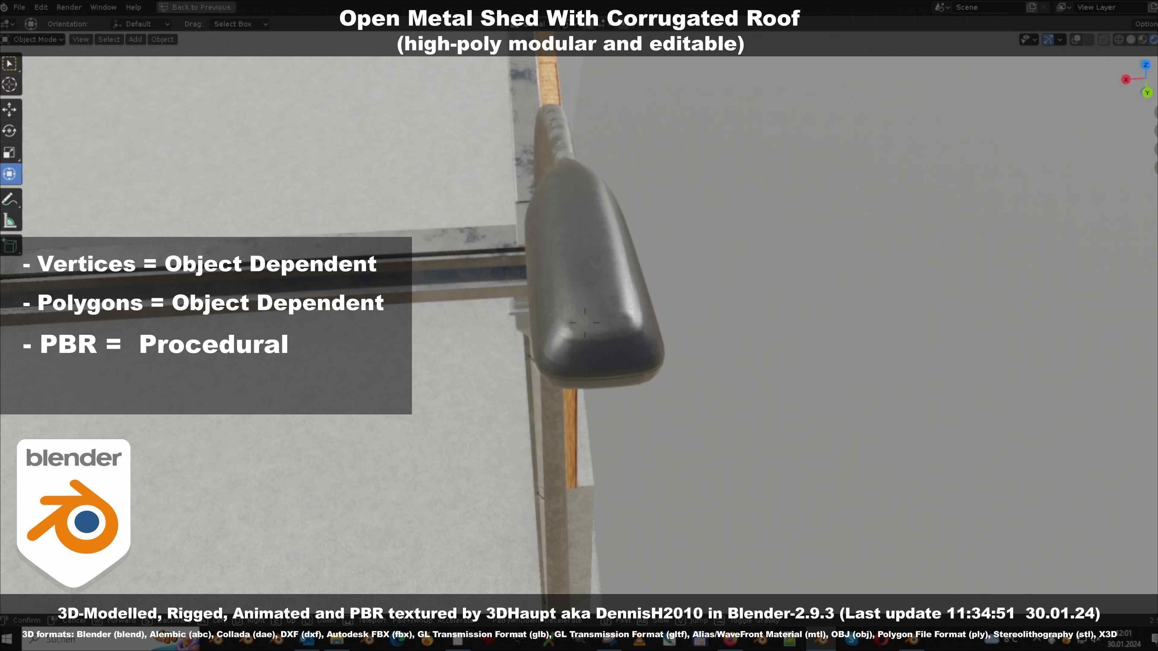 Open Metal Shed With Corrugated Roof 3D model_32