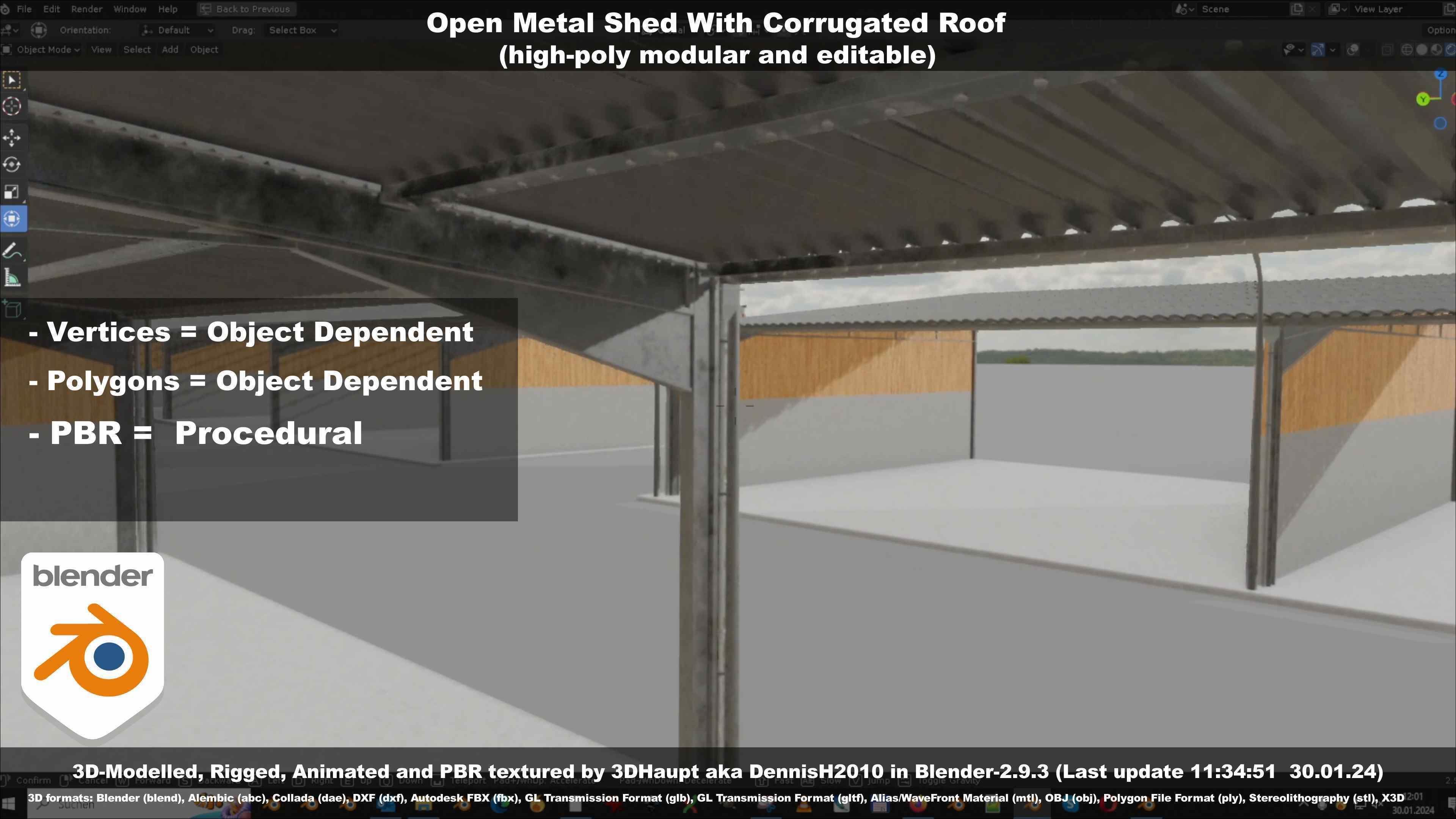Open Metal Shed With Corrugated Roof 3D model_40