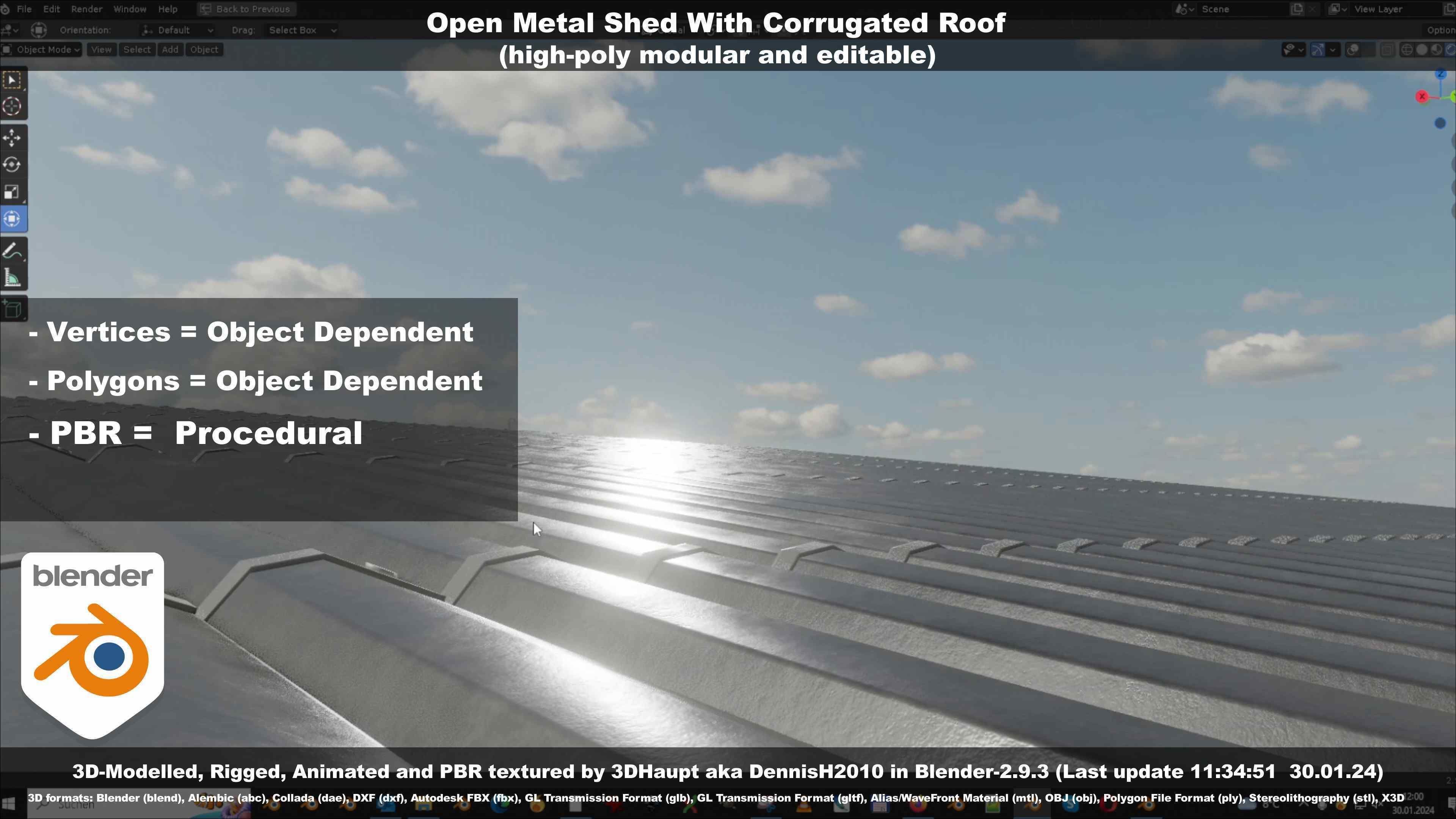 Open Metal Shed With Corrugated Roof 3D model_28