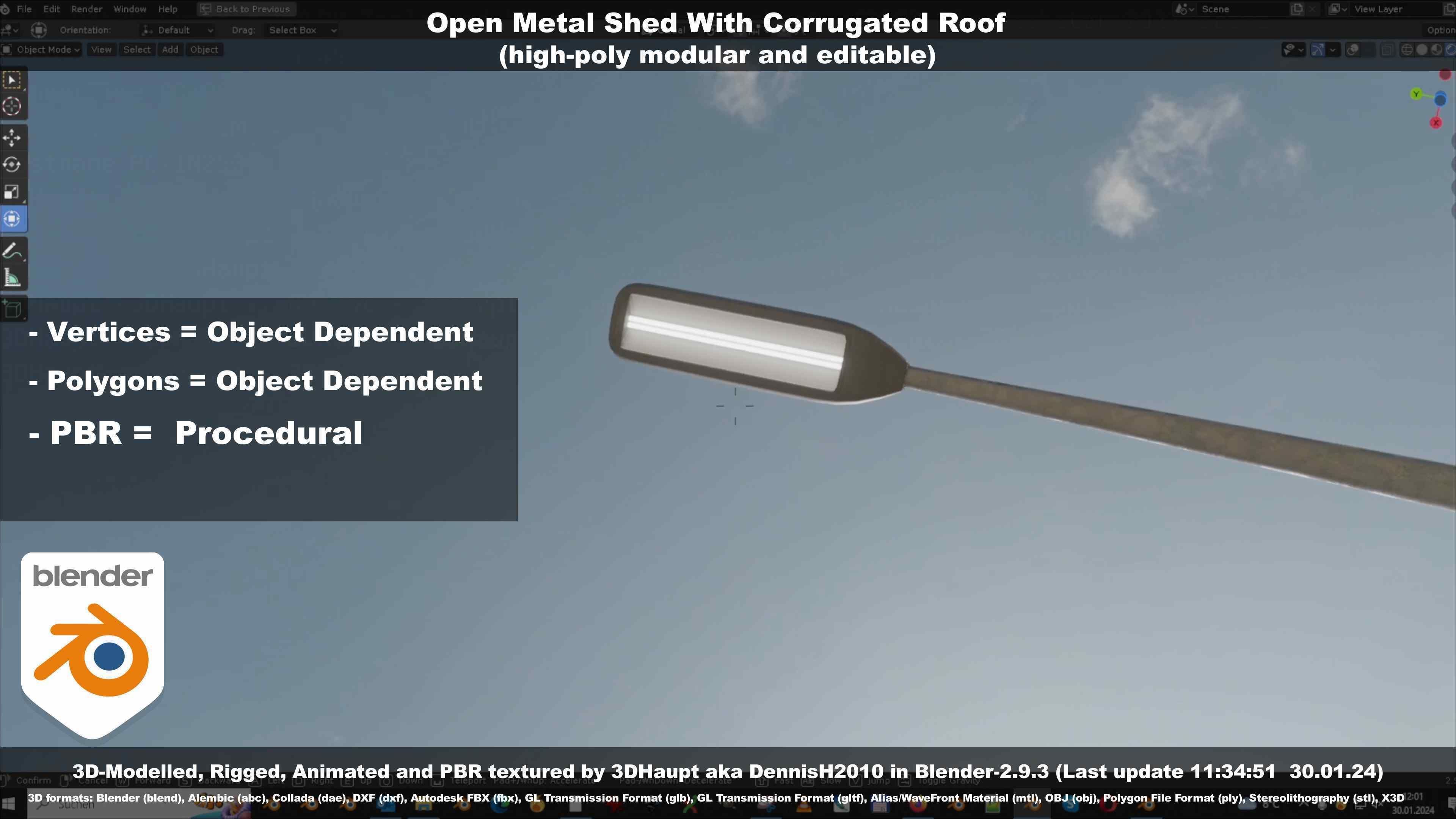 Open Metal Shed With Corrugated Roof 3D model_29