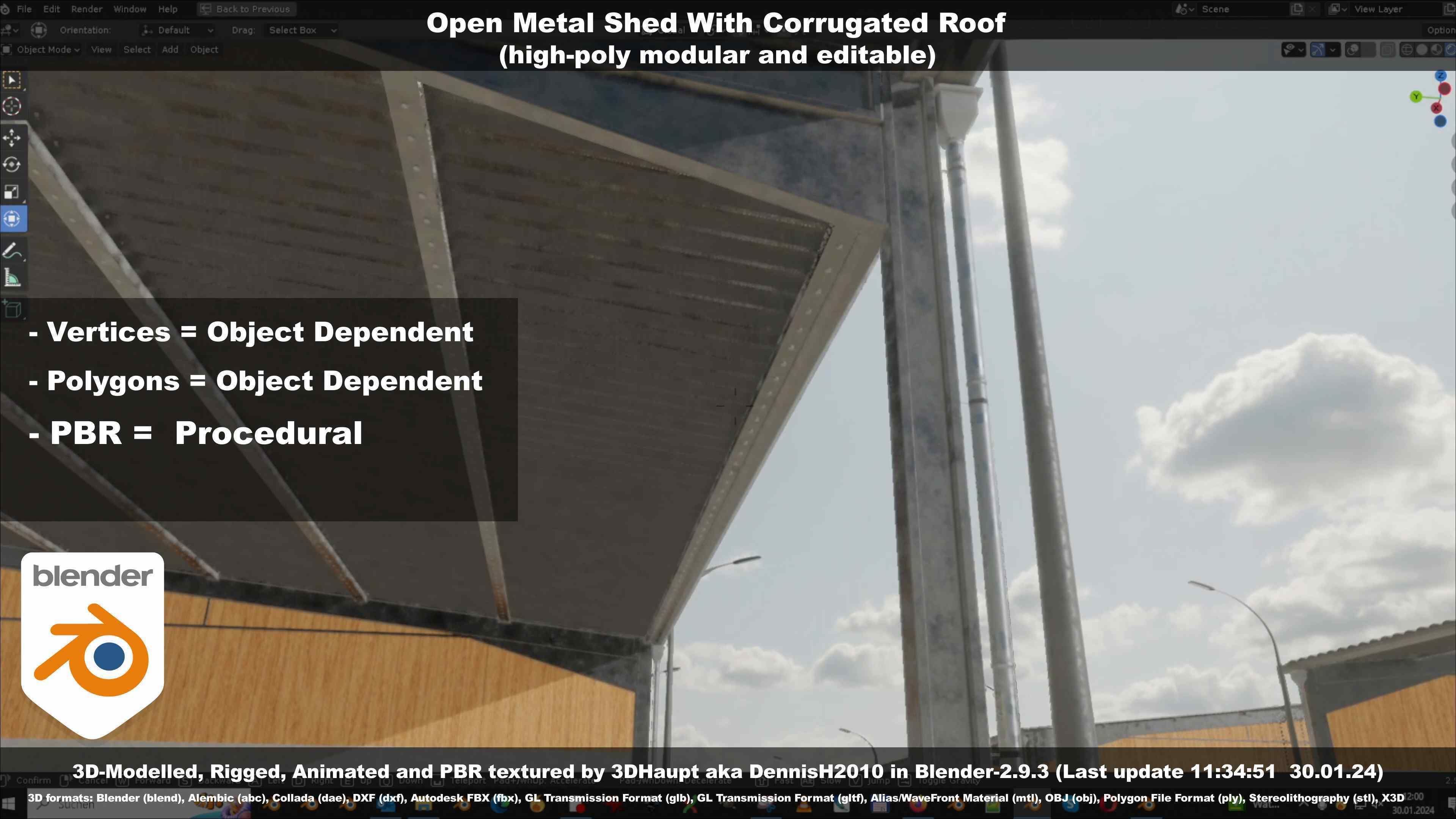 Open Metal Shed With Corrugated Roof 3D model_60