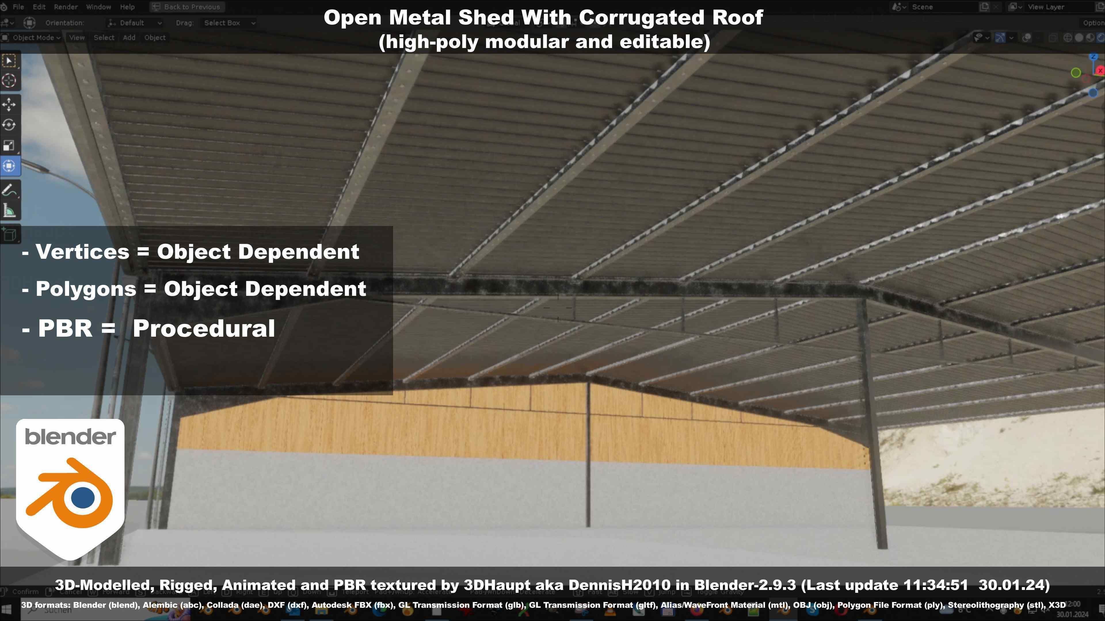Open Metal Shed With Corrugated Roof 3D model_70