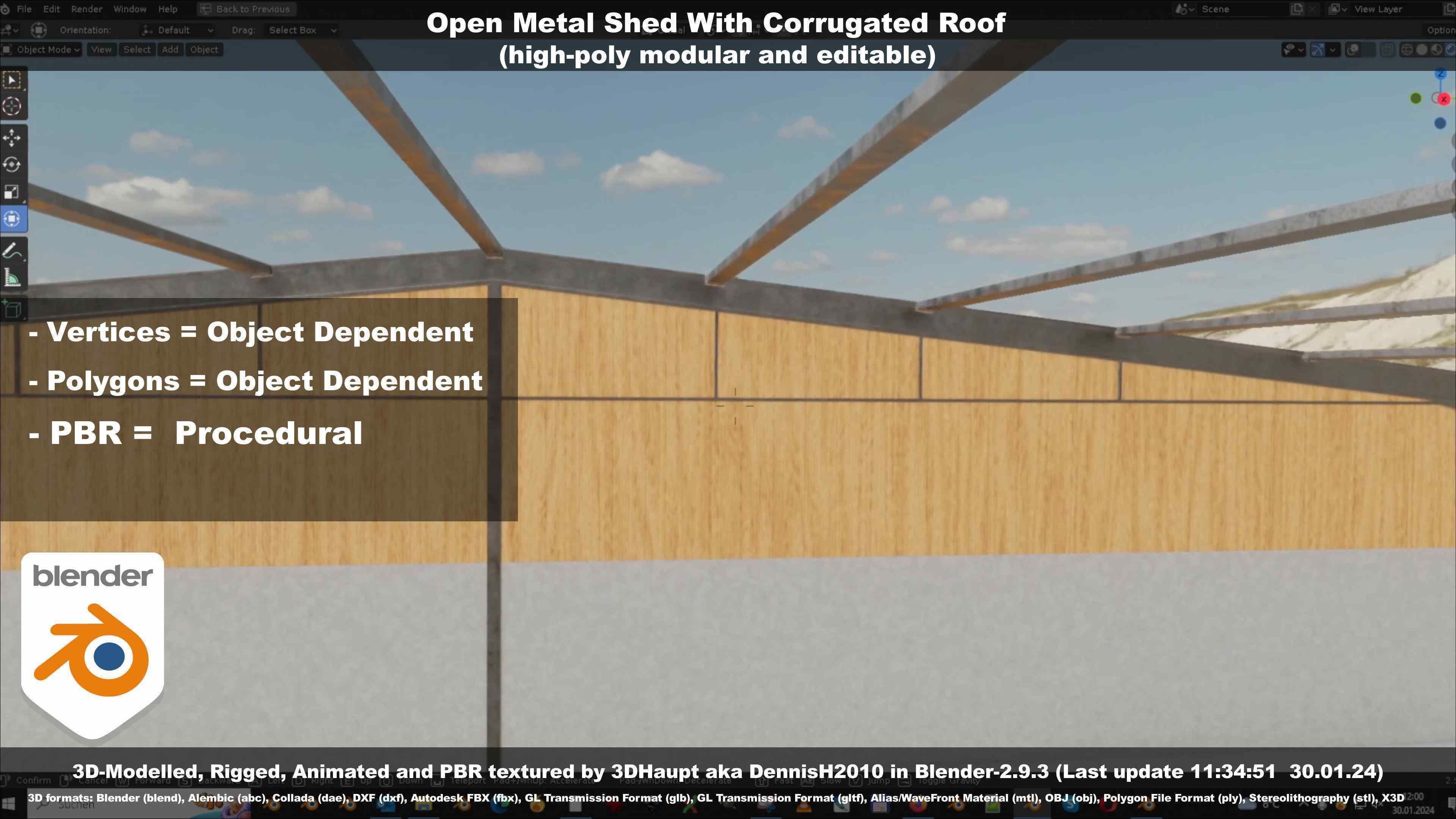 Open Metal Shed With Corrugated Roof 3D model_65