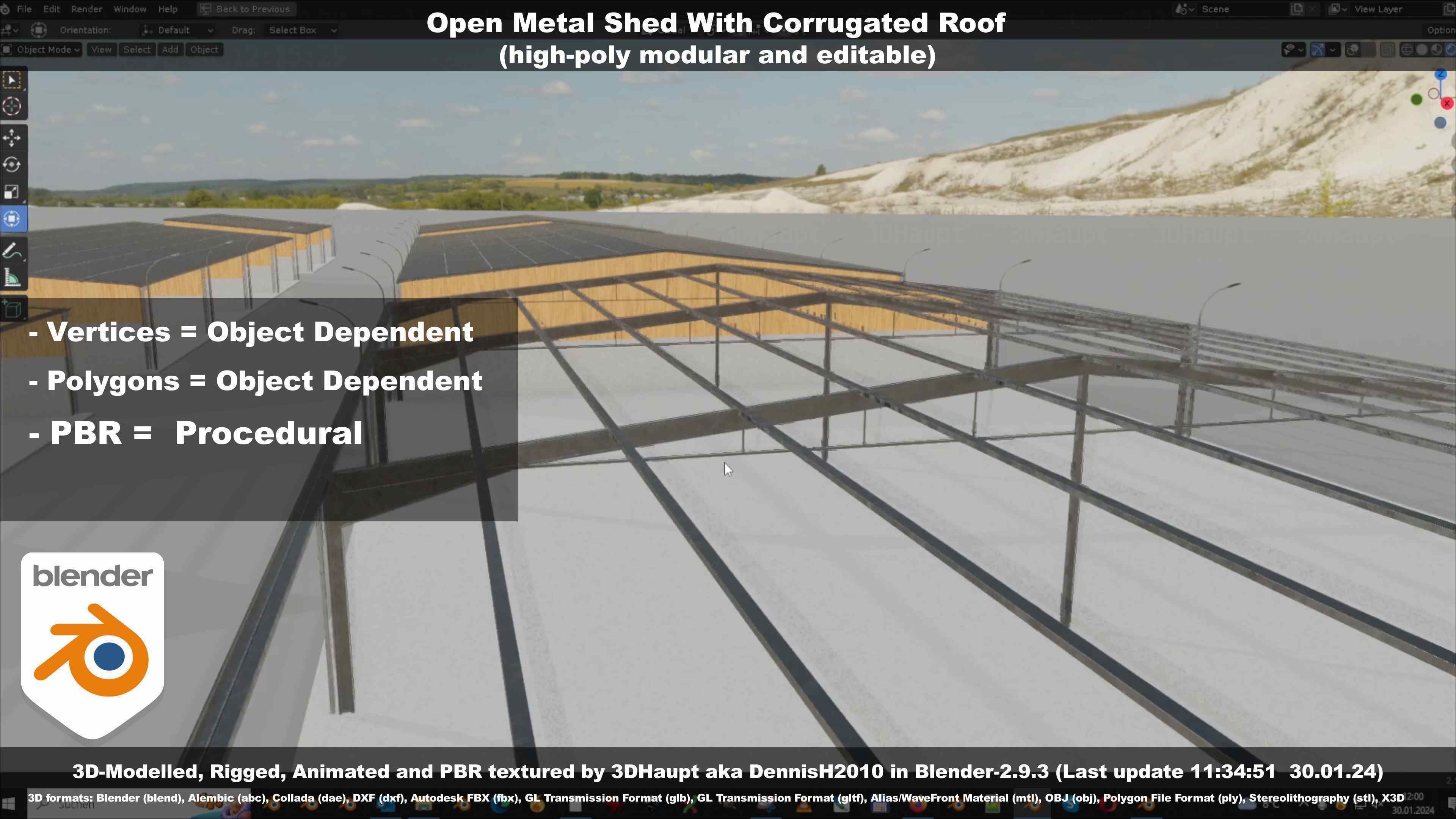 Open Metal Shed With Corrugated Roof 3D model_108