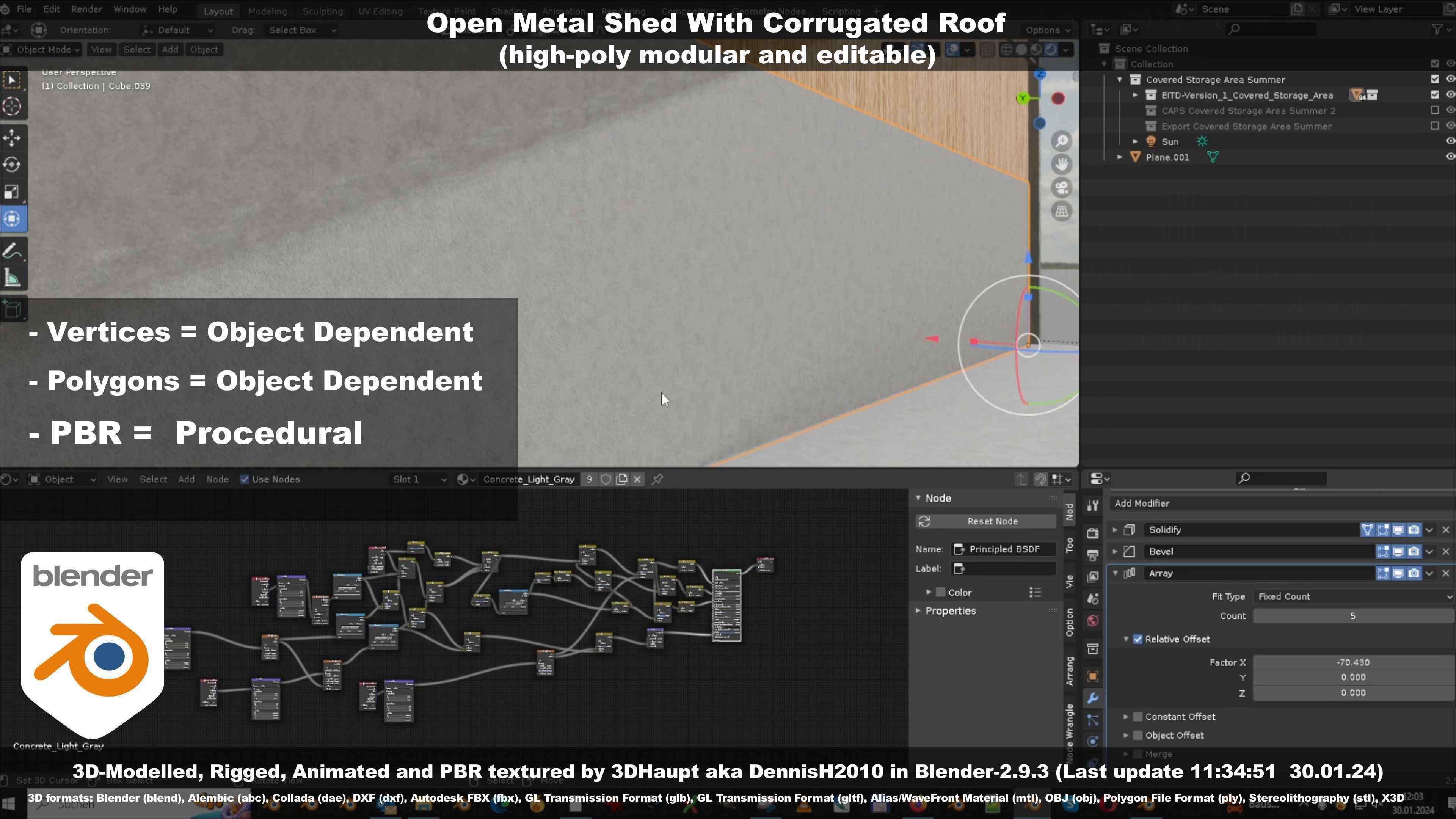 Open Metal Shed With Corrugated Roof 3D model_98