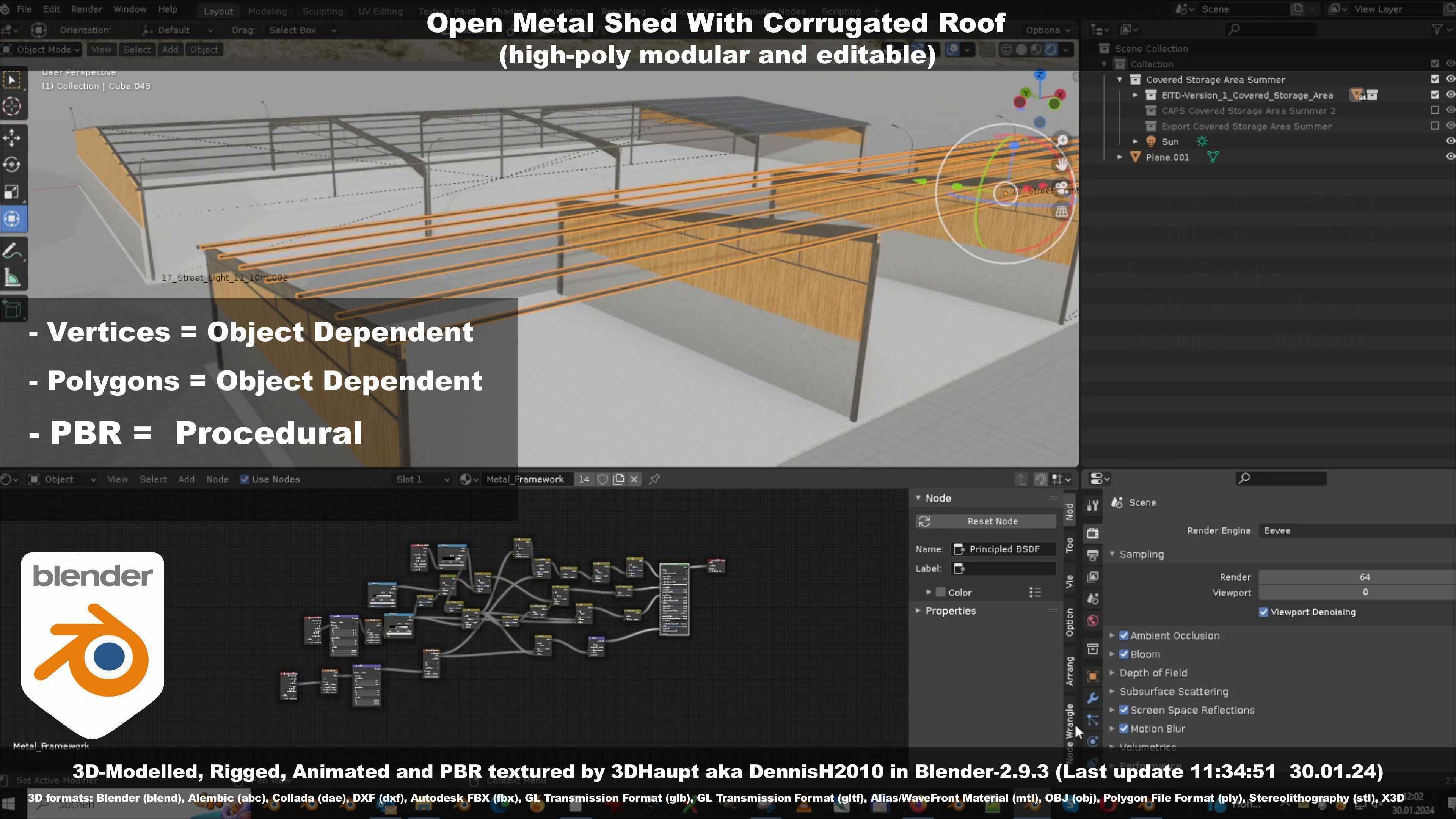 Open Metal Shed With Corrugated Roof 3D model_47