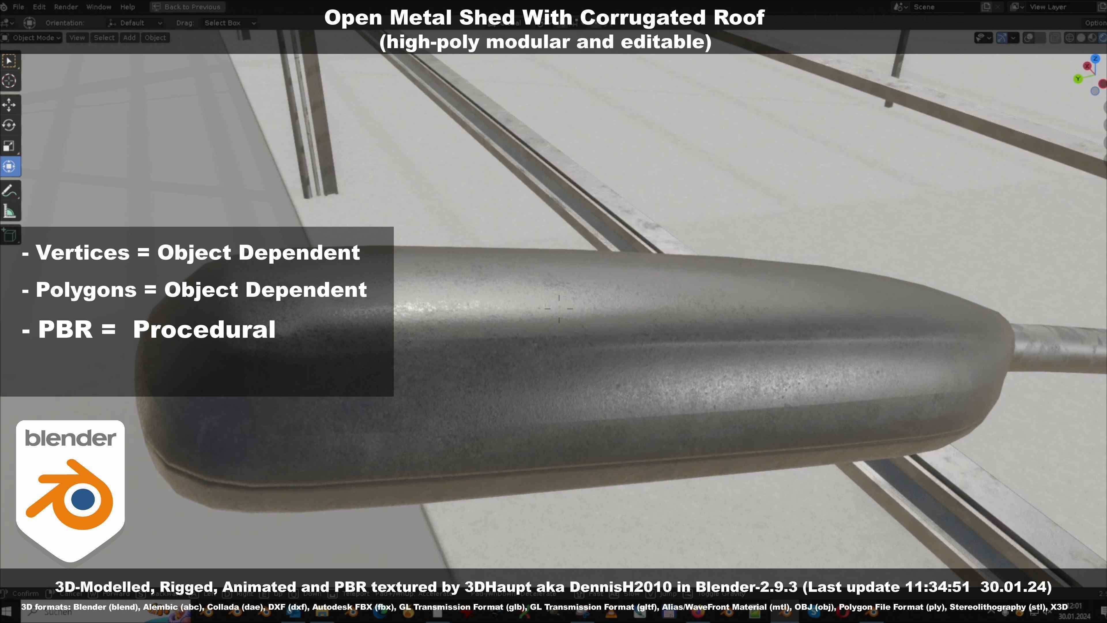 Open Metal Shed With Corrugated Roof 3D model_34