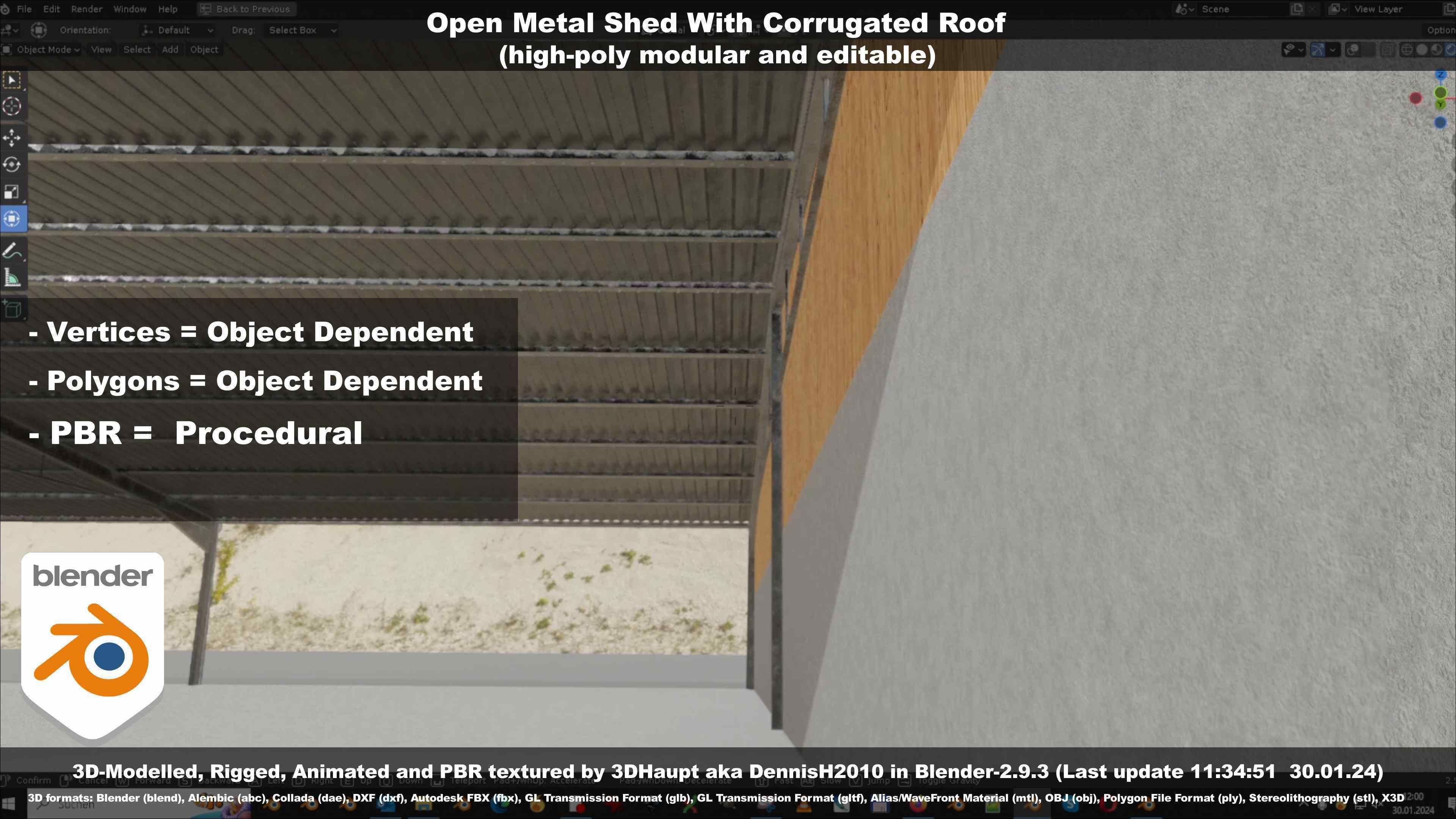 Open Metal Shed With Corrugated Roof 3D model_106