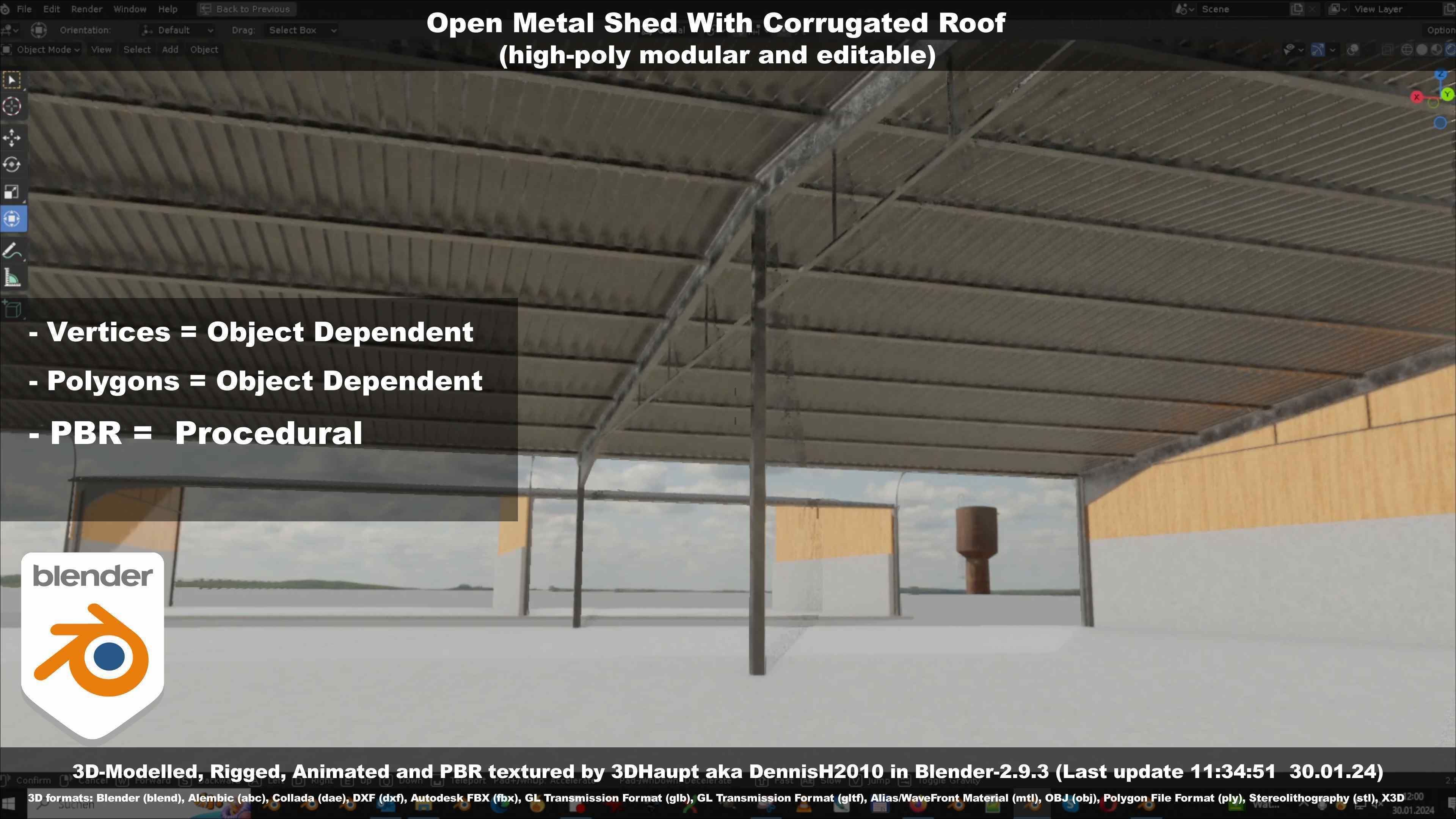 Open Metal Shed With Corrugated Roof 3D model_57