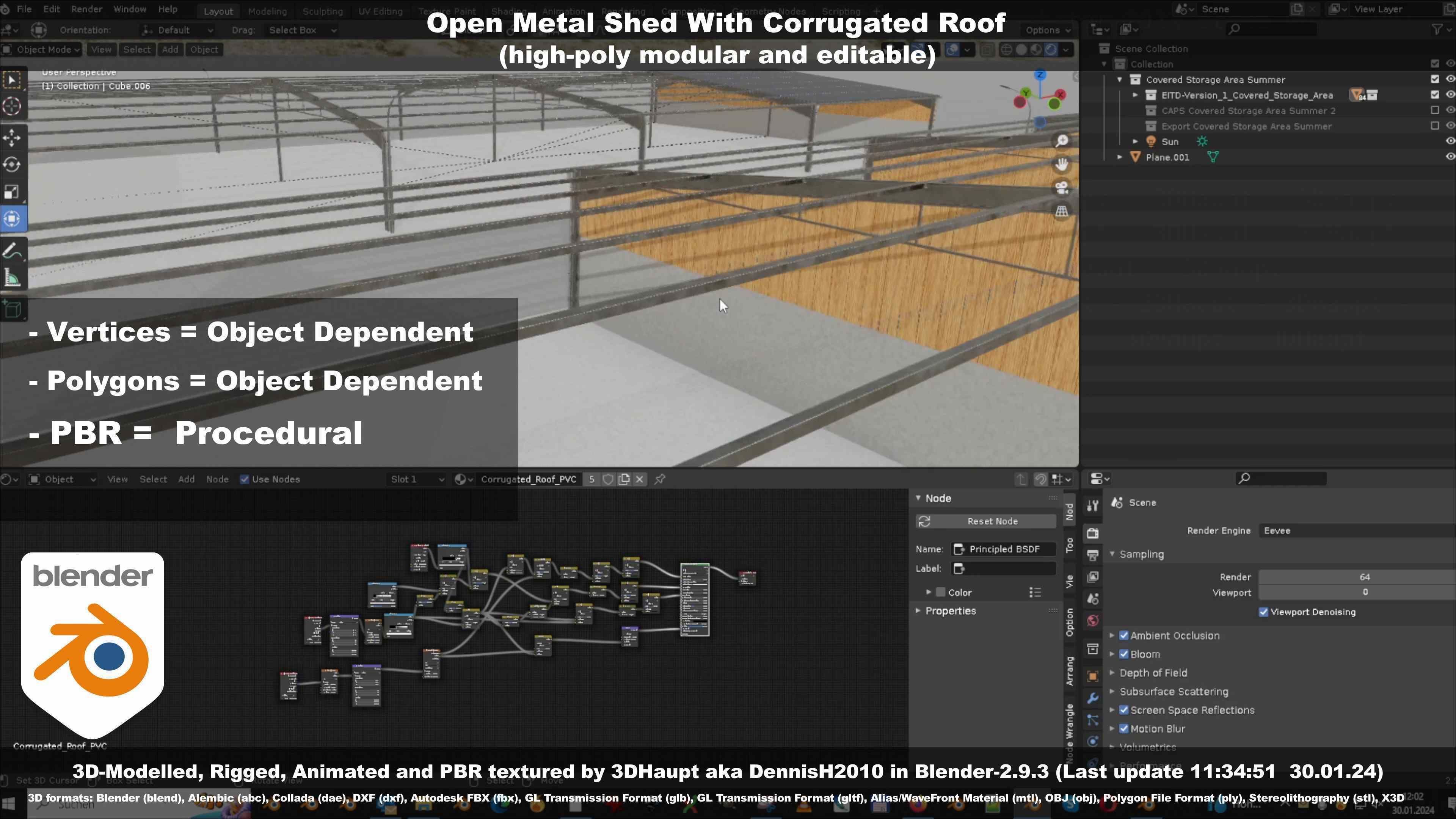 Open Metal Shed With Corrugated Roof 3D model_82