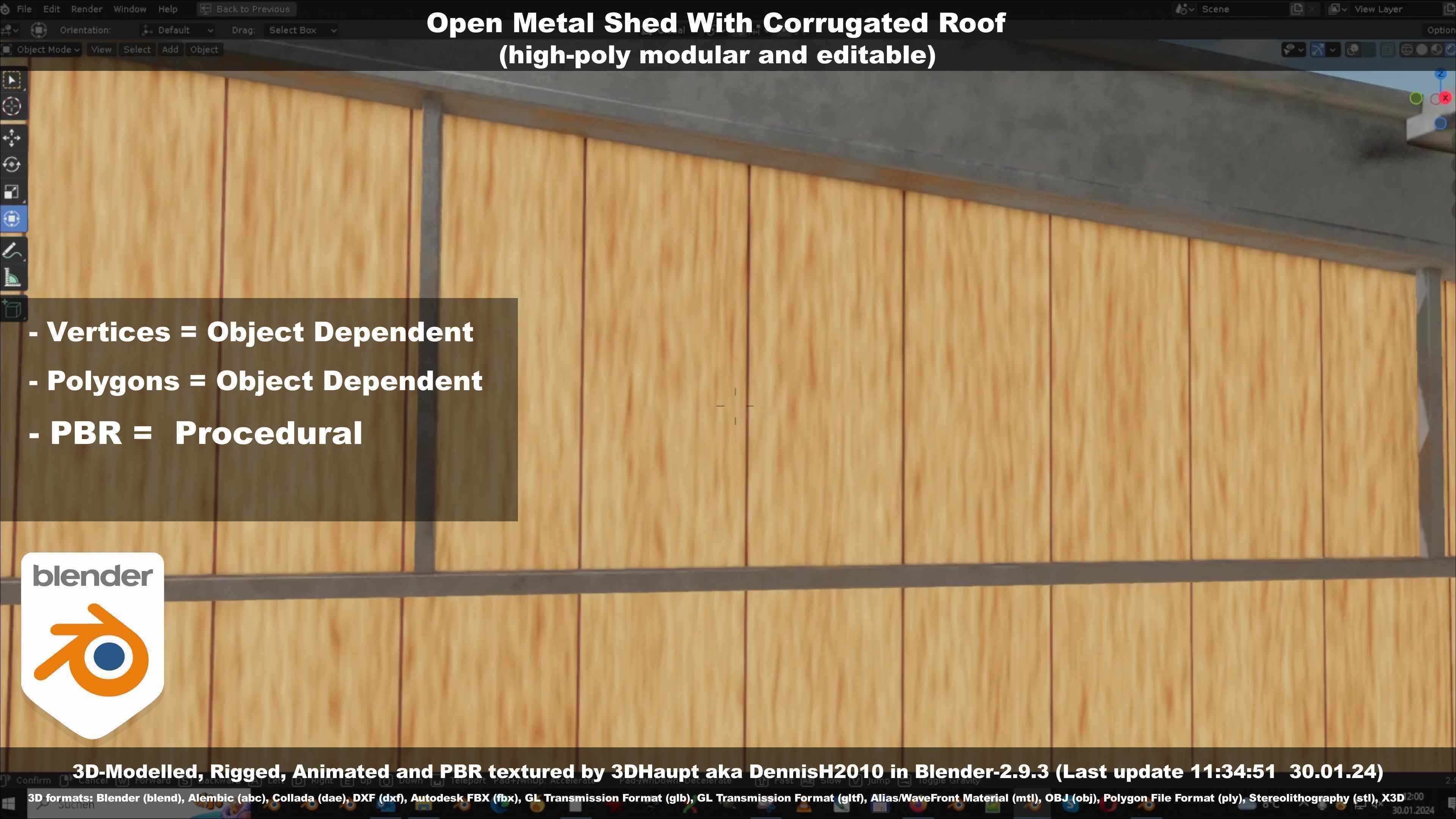 Open Metal Shed With Corrugated Roof 3D model_111