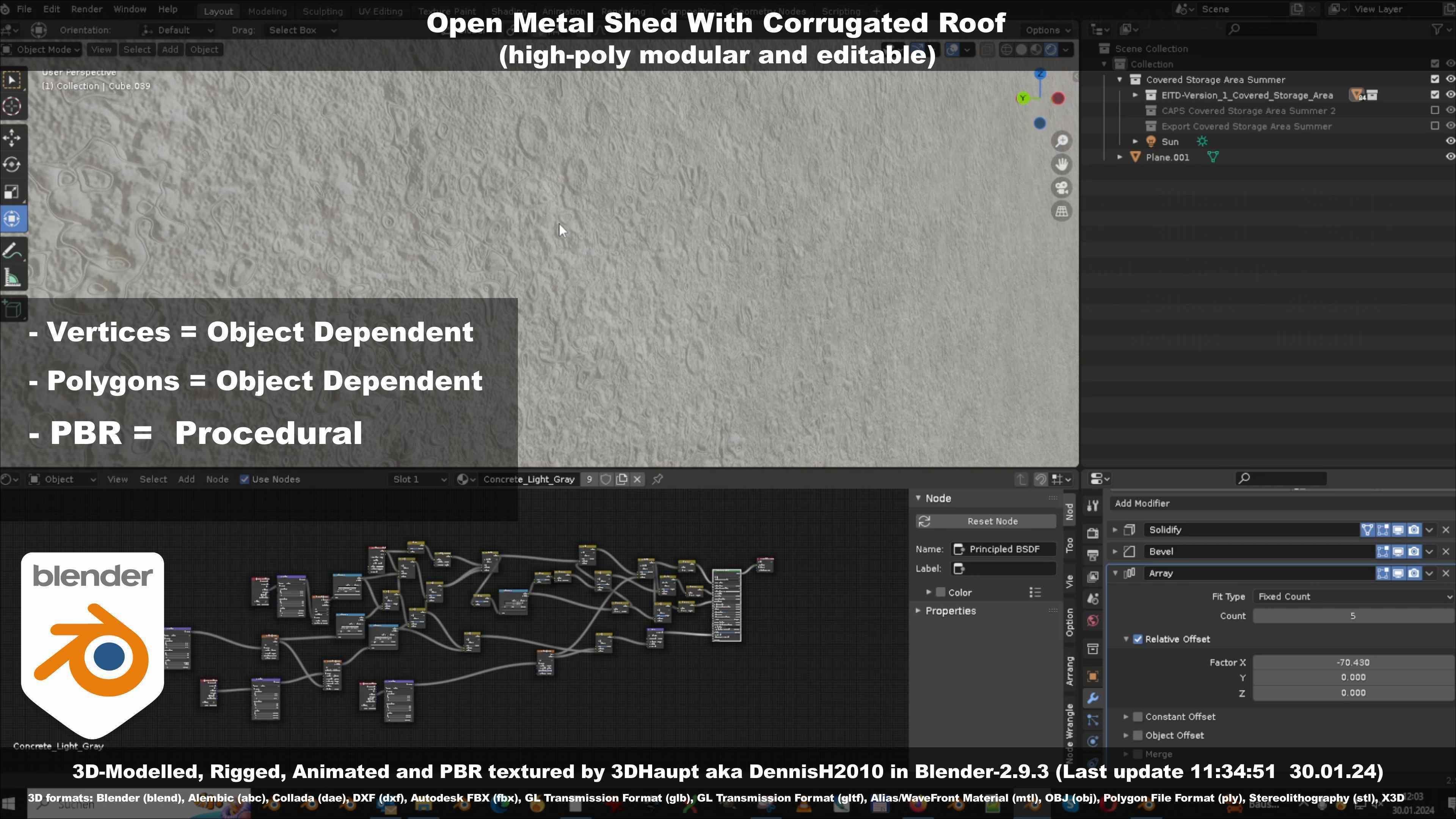 Open Metal Shed With Corrugated Roof 3D model_99
