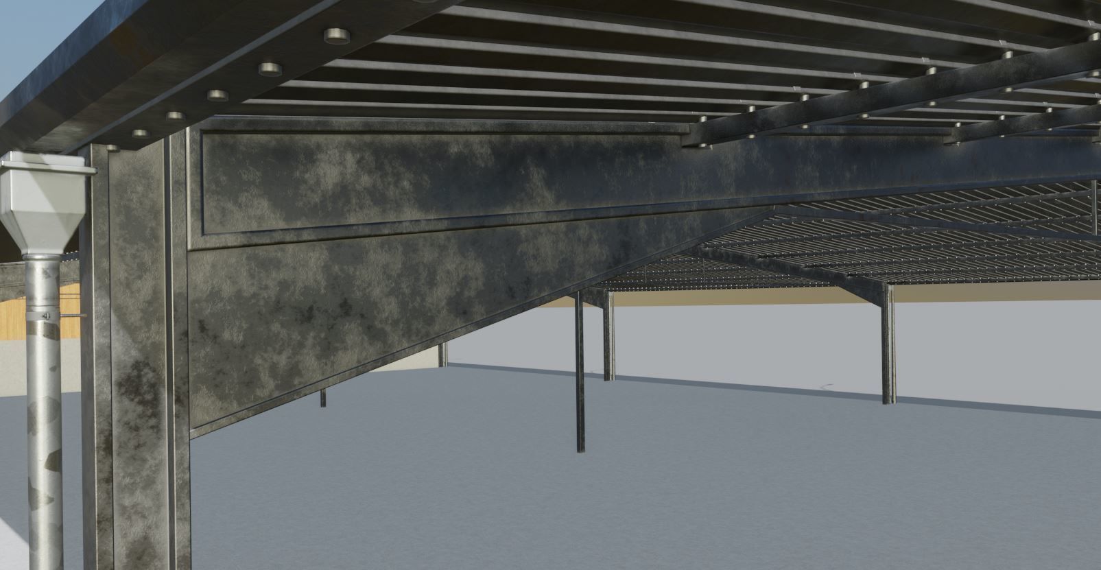 Open Metal Shed With Corrugated Roof 3D model_10