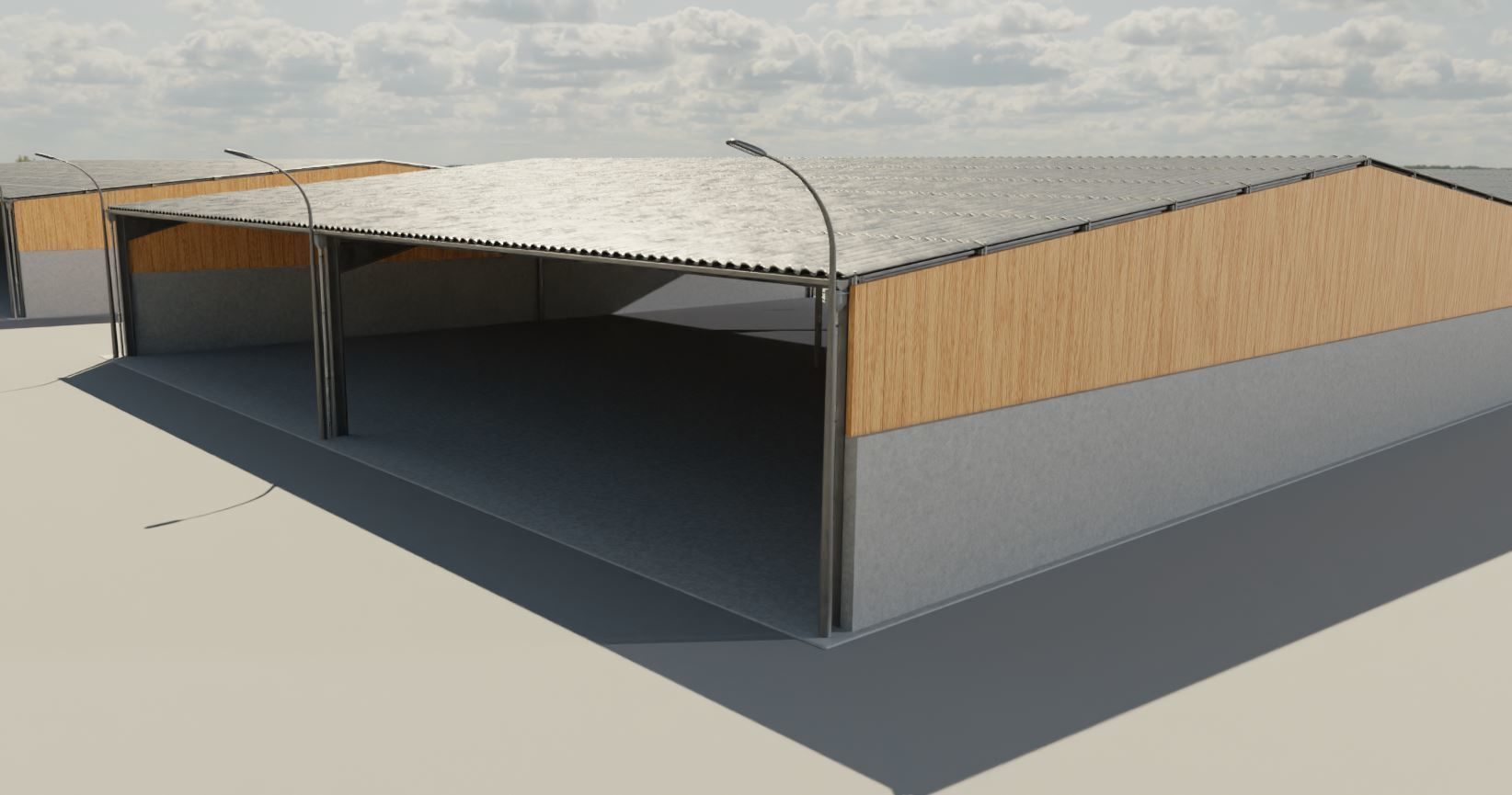Open Metal Shed With Corrugated Roof 3D model_1