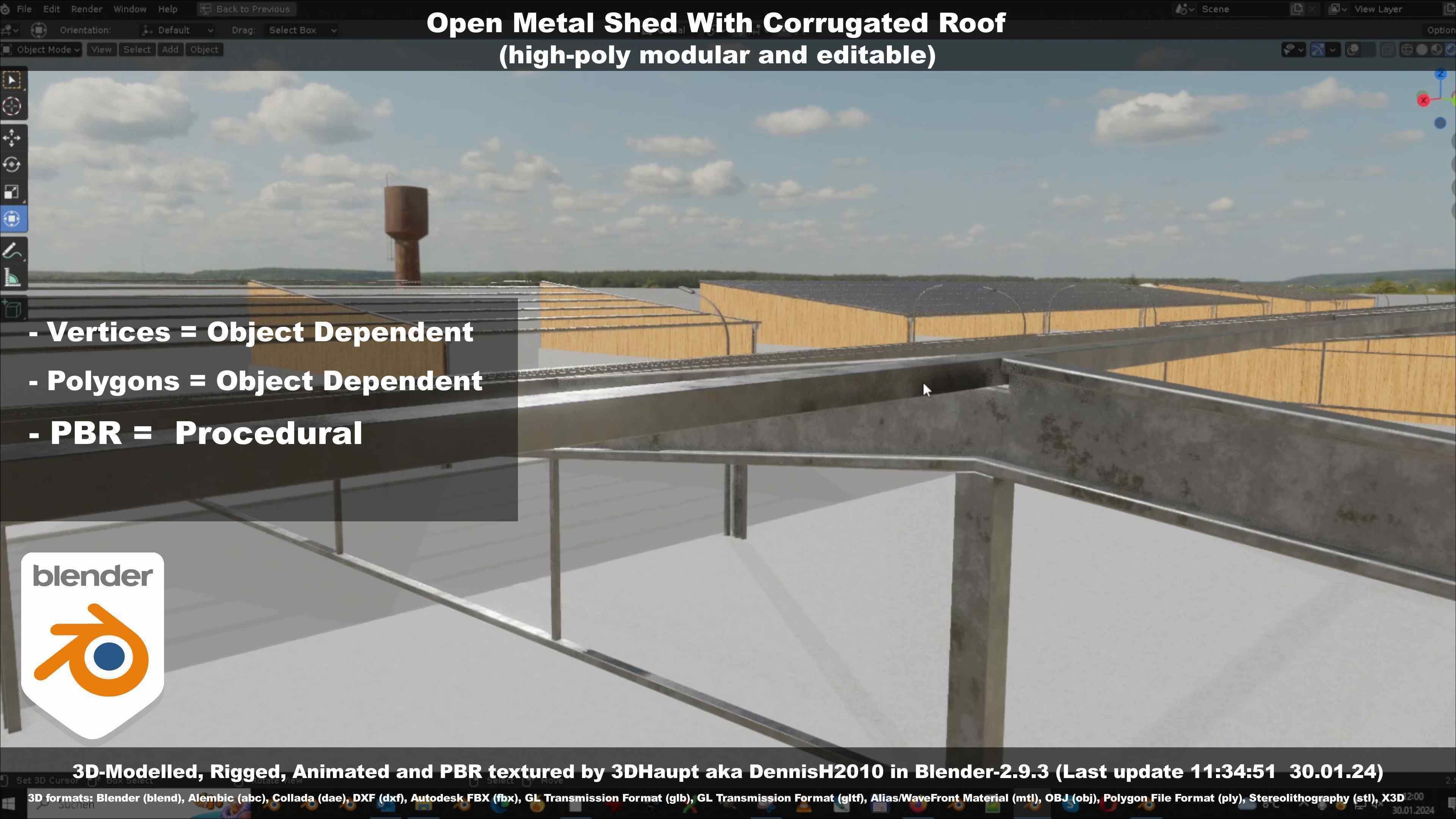 Open Metal Shed With Corrugated Roof 3D model_109