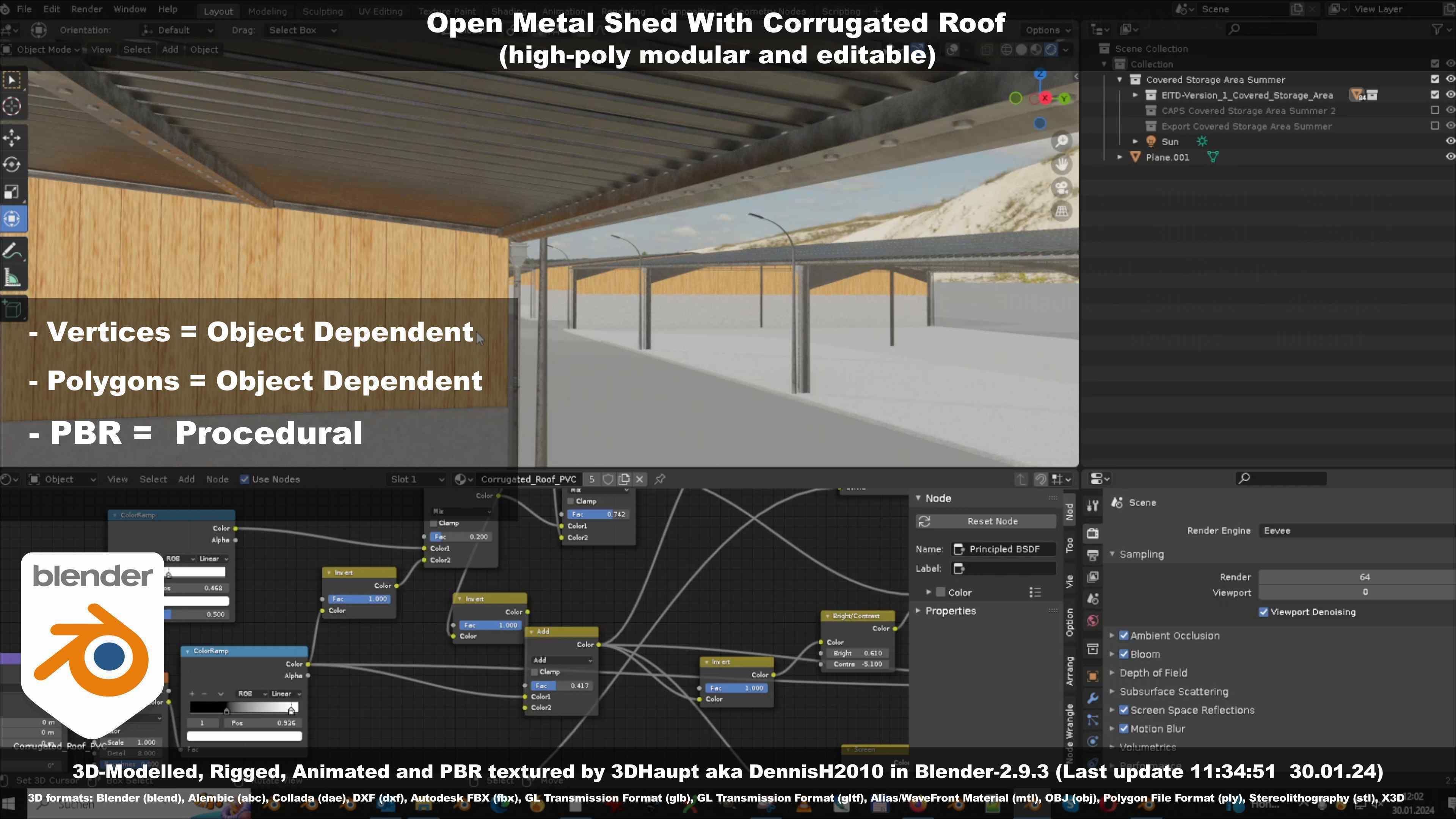 Open Metal Shed With Corrugated Roof 3D model_78