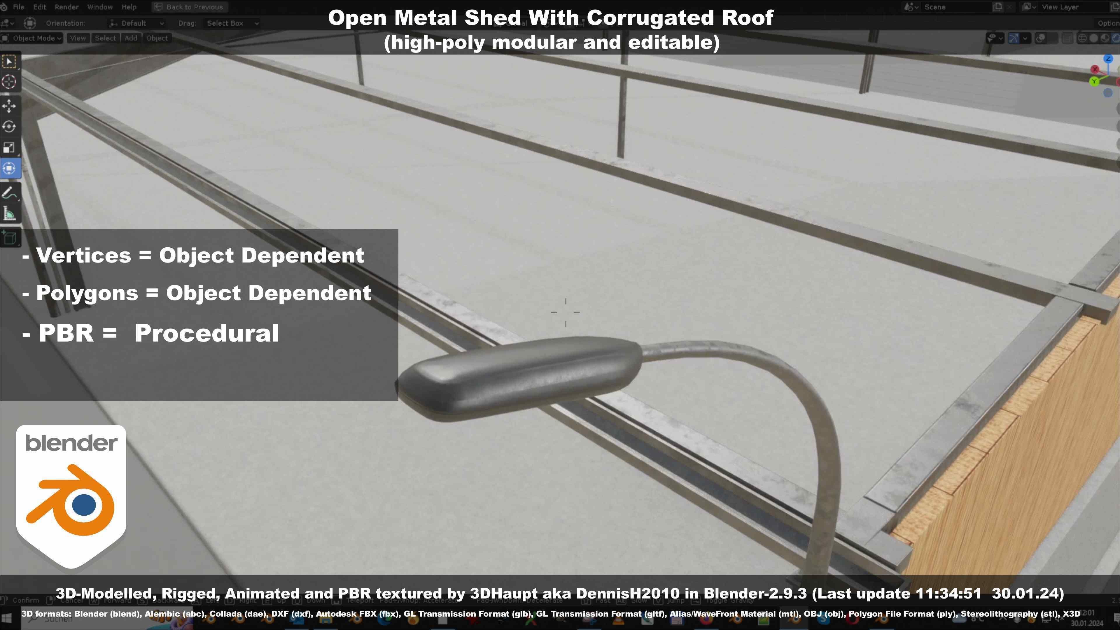 Open Metal Shed With Corrugated Roof 3D model_33