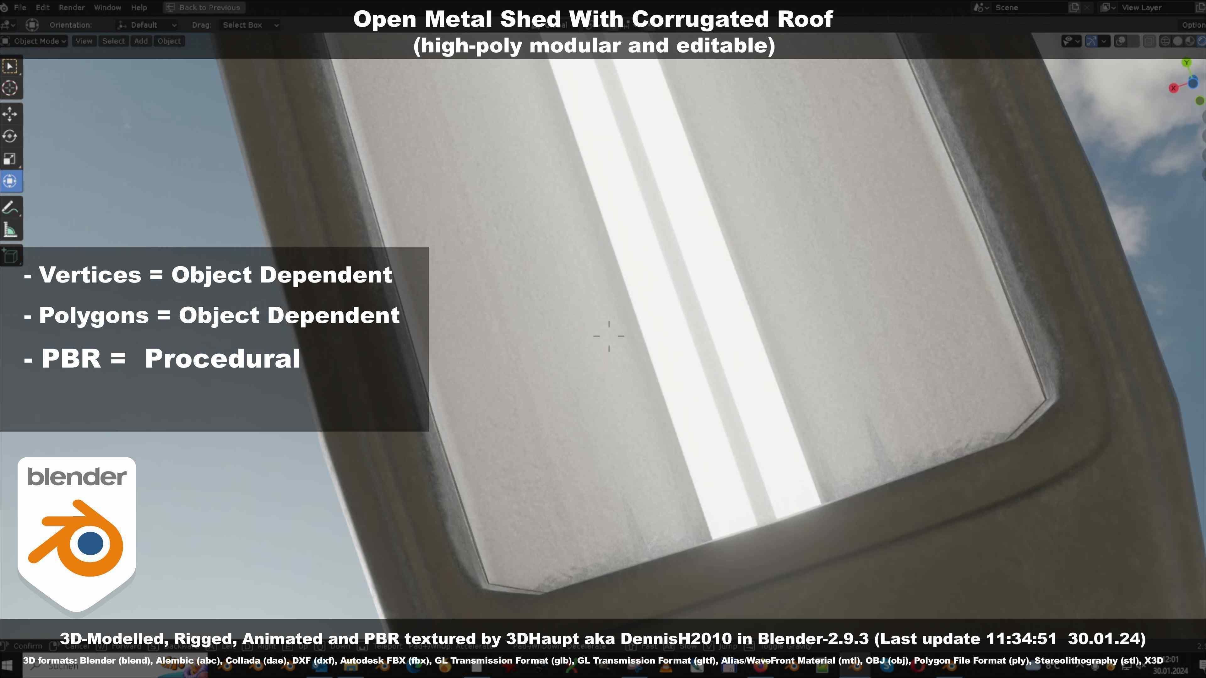 Open Metal Shed With Corrugated Roof 3D model_31